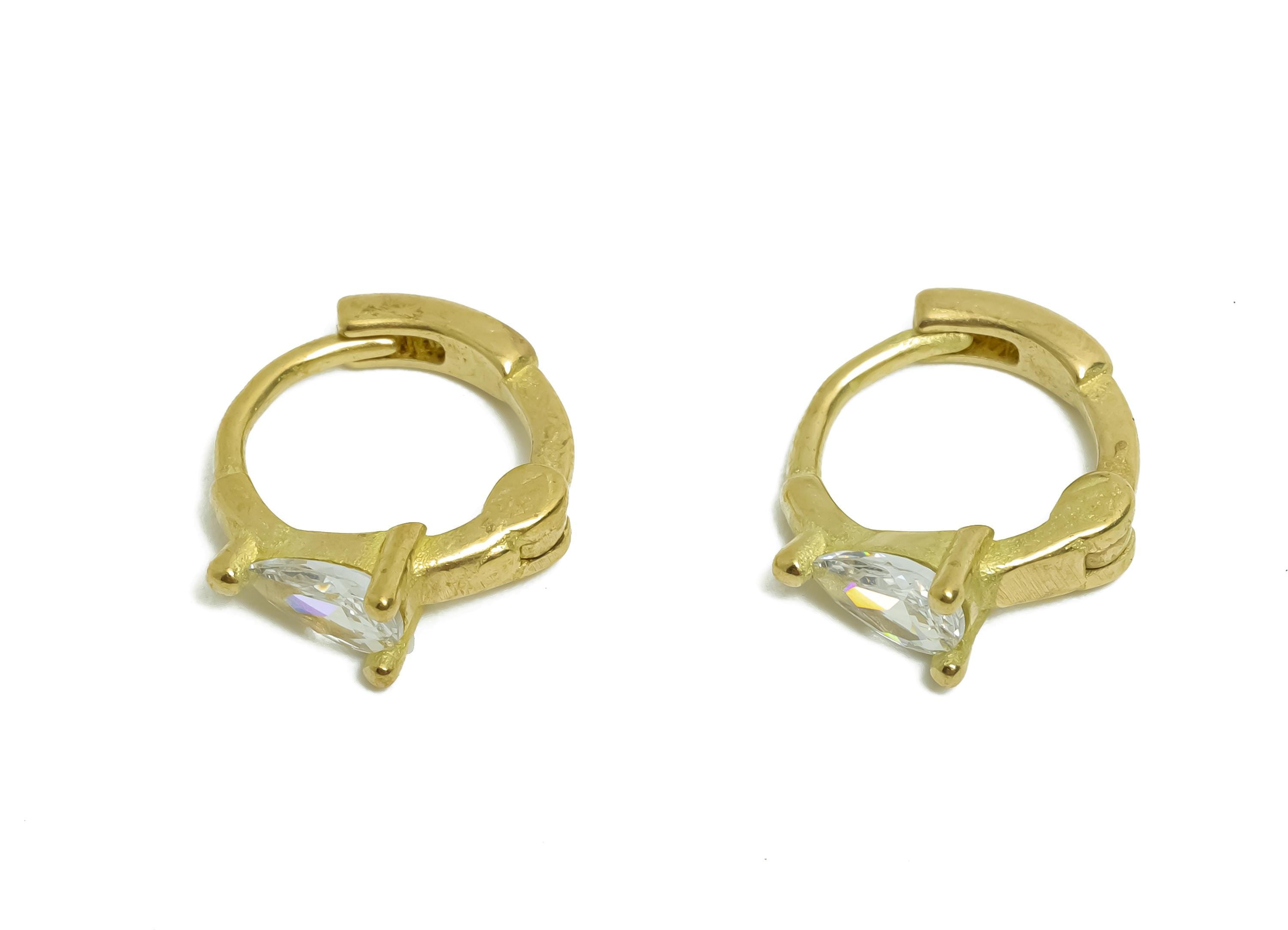 Brass CZ Round Huggie Hoop Earring - Raw Brass Drop Zircon Earring - Refined Huggie Hoop Clasp - Jewelry Finding - 11.8x10.4x3.6mm - PP11267 - DOMEDBAZAAR