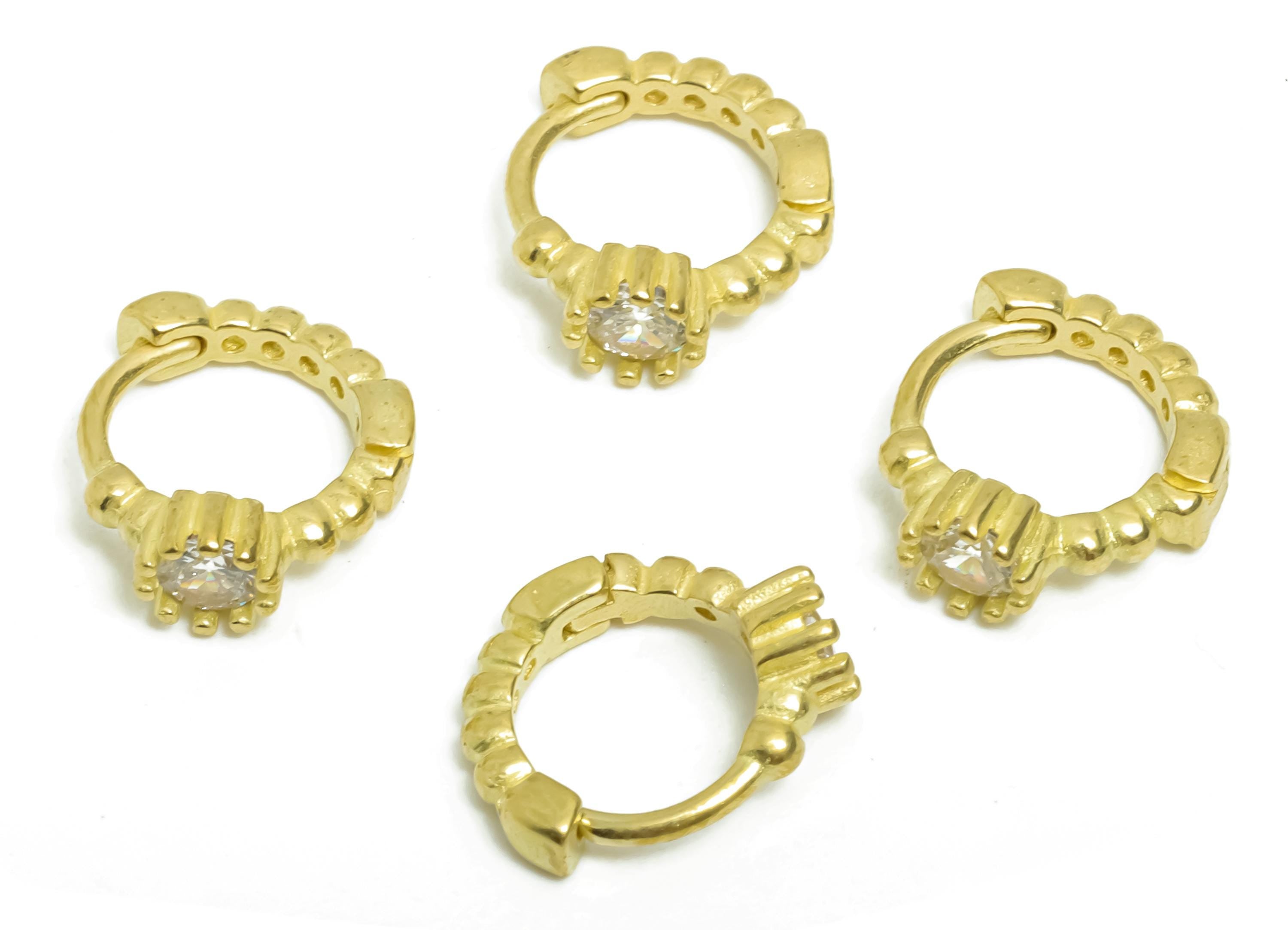 Brass CZ Huggie Hoop Earring - Textured Raw Brass Zircon Earring - Mini Huggie Hoop Clasp - Jewelry Finding - 12.24x11.27x3.4mm - PP11313 - DOMEDBAZAAR