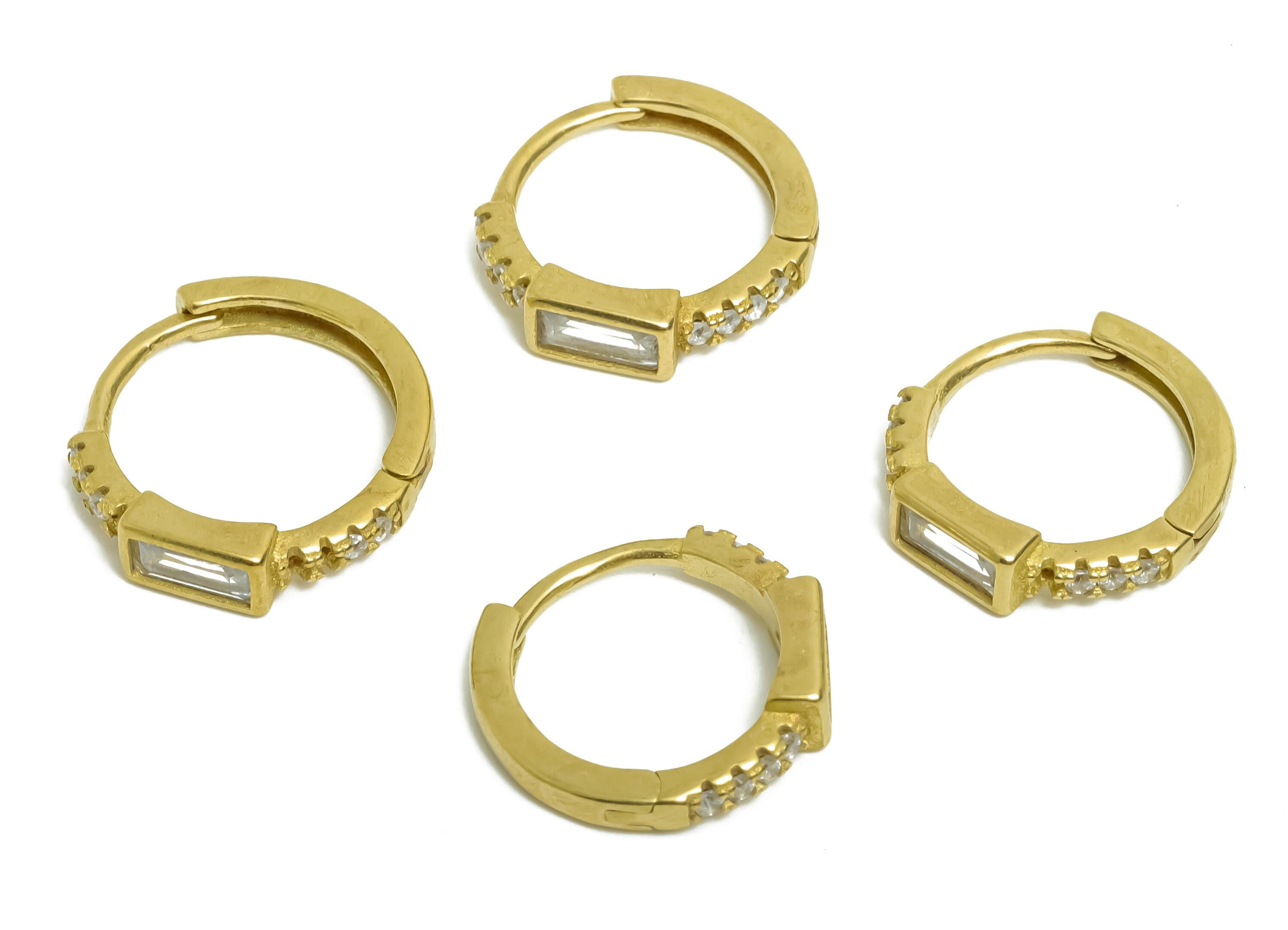 Brass CZ Huggie Hoop Earring - Raw Brass Rectangle Zircon Earring - Modern Huggie Hoop Clasp - Jewelry Finding - 13.7x13.4x3.6mm - PP11339 - DOMEDBAZAAR