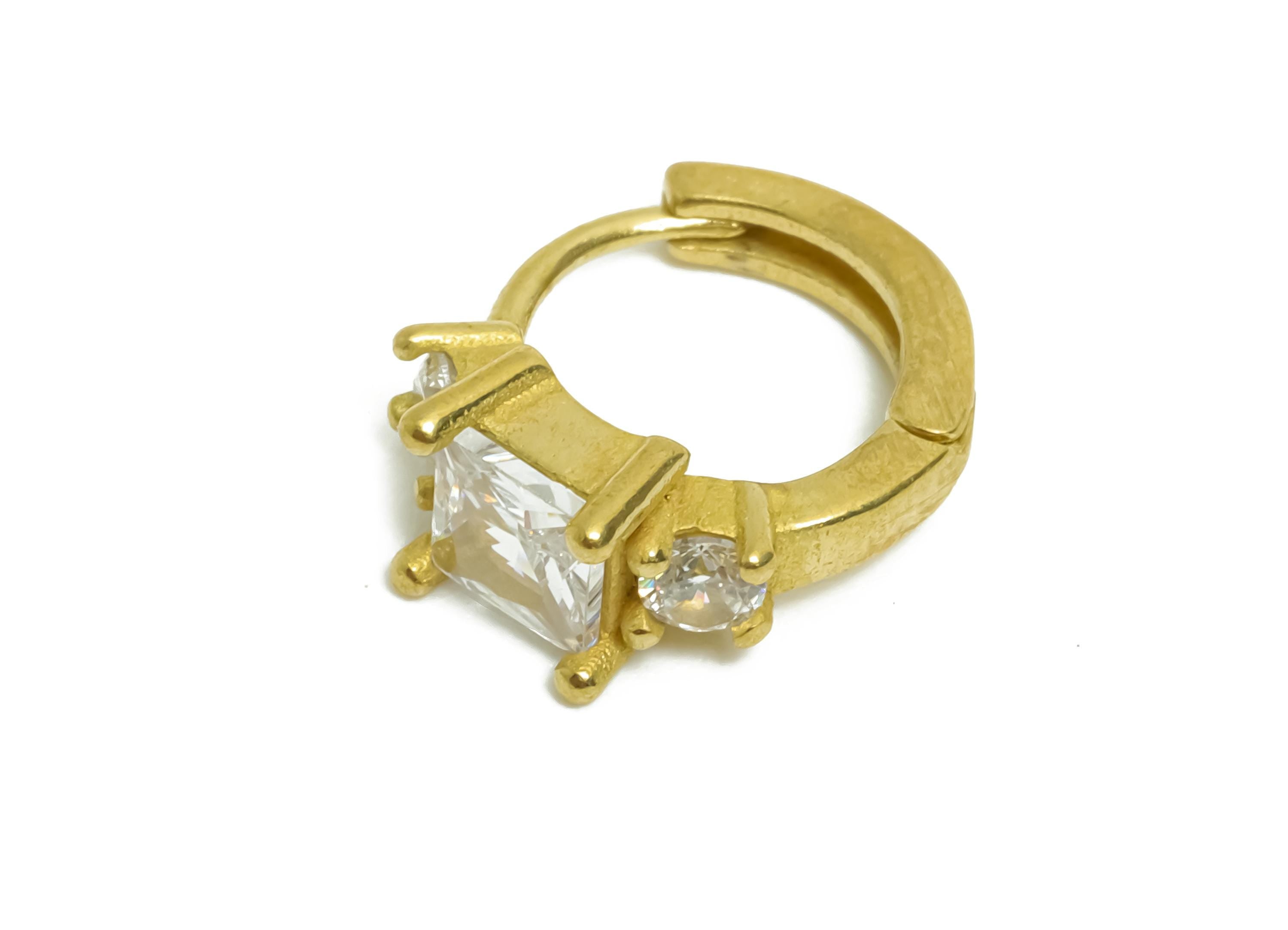 Brass CZ Huggie Hoop Earring - Raw Brass Square Zircon Earring - Modern Huggie Hoop Clasp - Jewelry Finding - 12.22x9.9x5.08mm - PP11338 - DOMEDBAZAAR