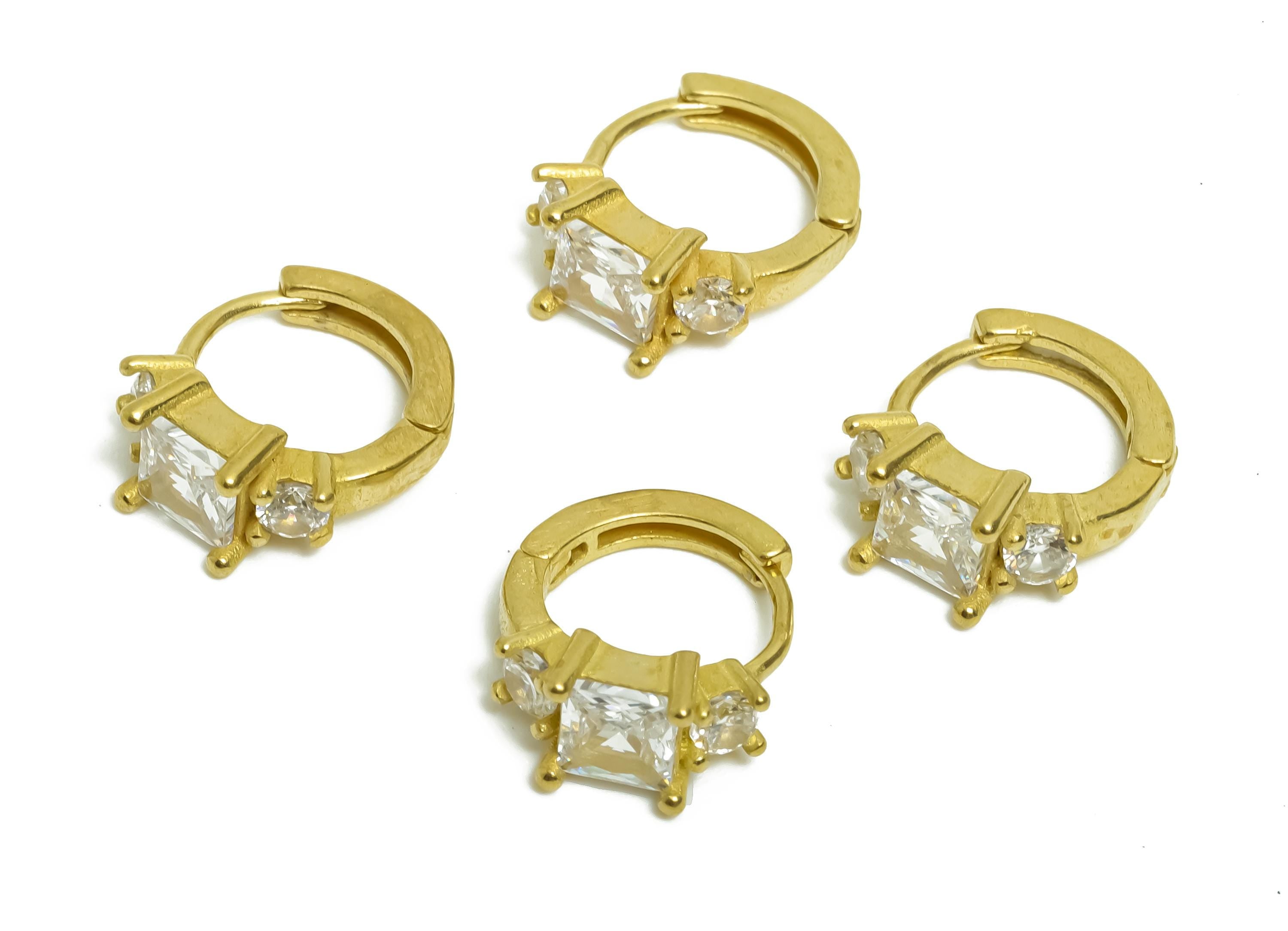 Brass CZ Huggie Hoop Earring - Raw Brass Square Zircon Earring - Modern Huggie Hoop Clasp - Jewelry Finding - 12.22x9.9x5.08mm - PP11338 - DOMEDBAZAAR