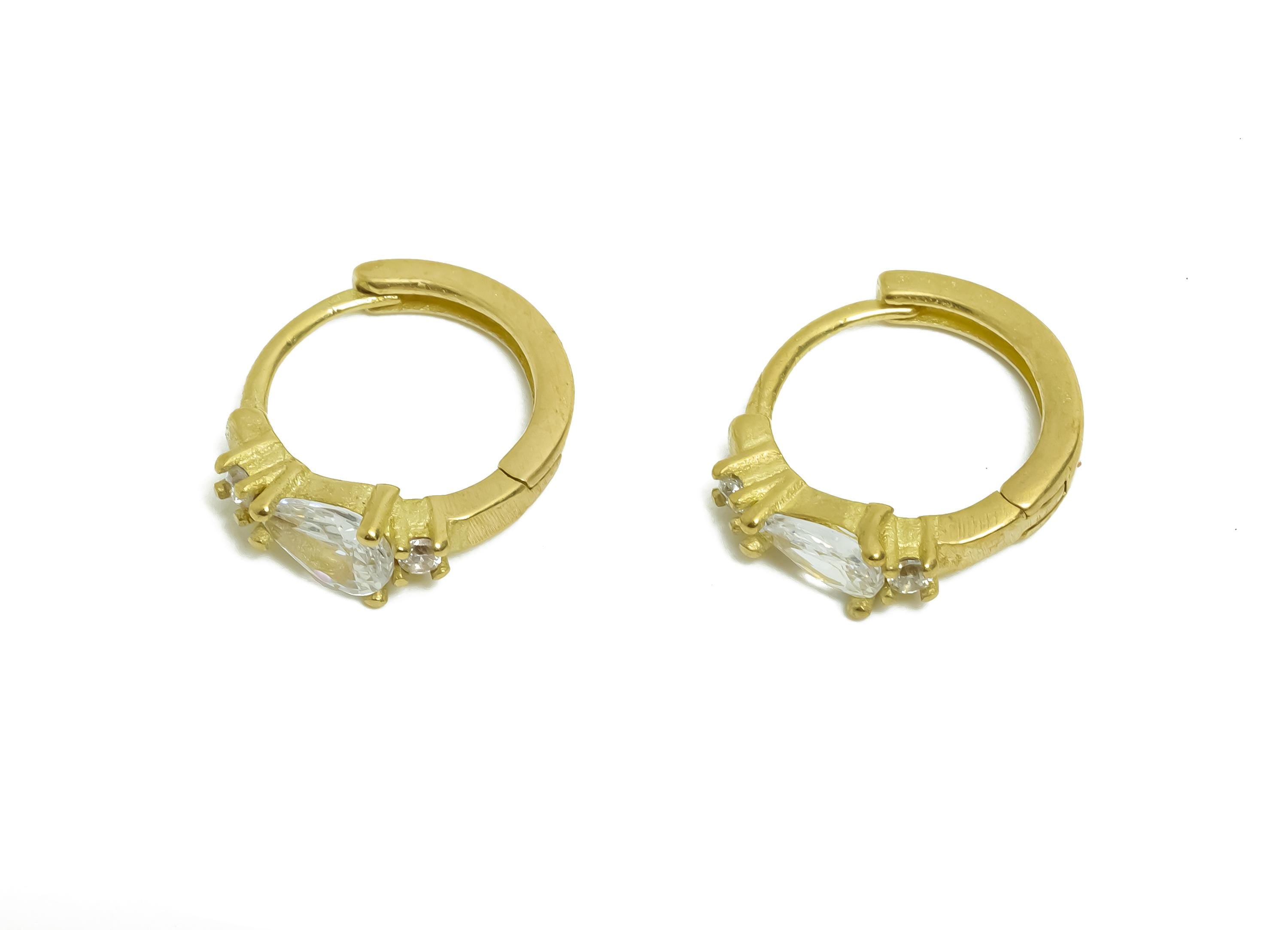 Brass CZ Huggie Hoop Earring - Raw Brass Teardrop Zircon Earring - Refined Huggie Hoop Clasp - Jewelry Finding - 12.8x12.3x3.53mm - PP11352 - DOMEDBAZAAR