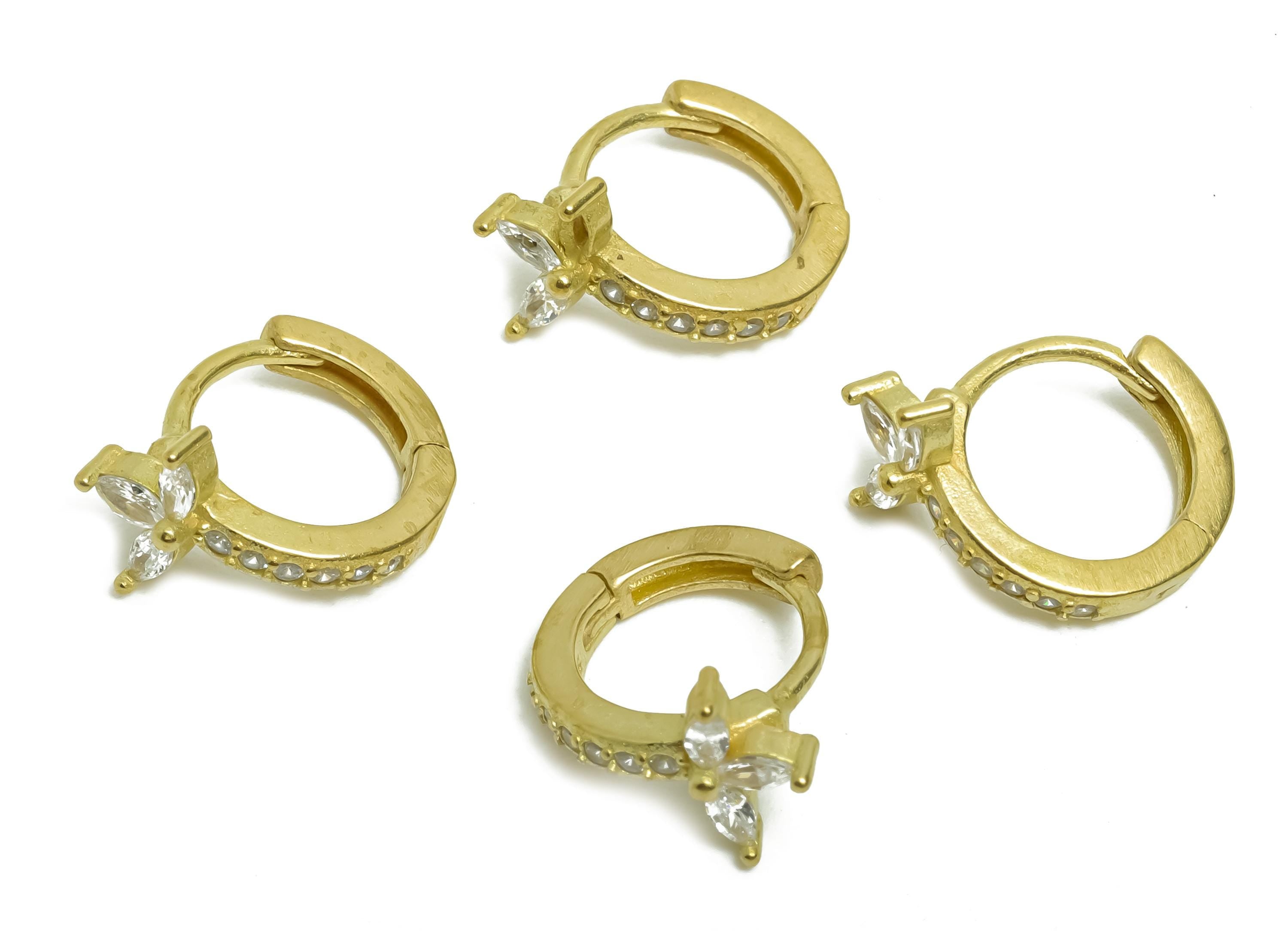 Brass CZ Huggie Hoop Earrings - Mini Raw Brass Marquise Zircon Earrings - Delicate Floral Huggie Hoop Clasps - 12.3x10.3x7.62mm - PP11328 - DOMEDBAZAAR
