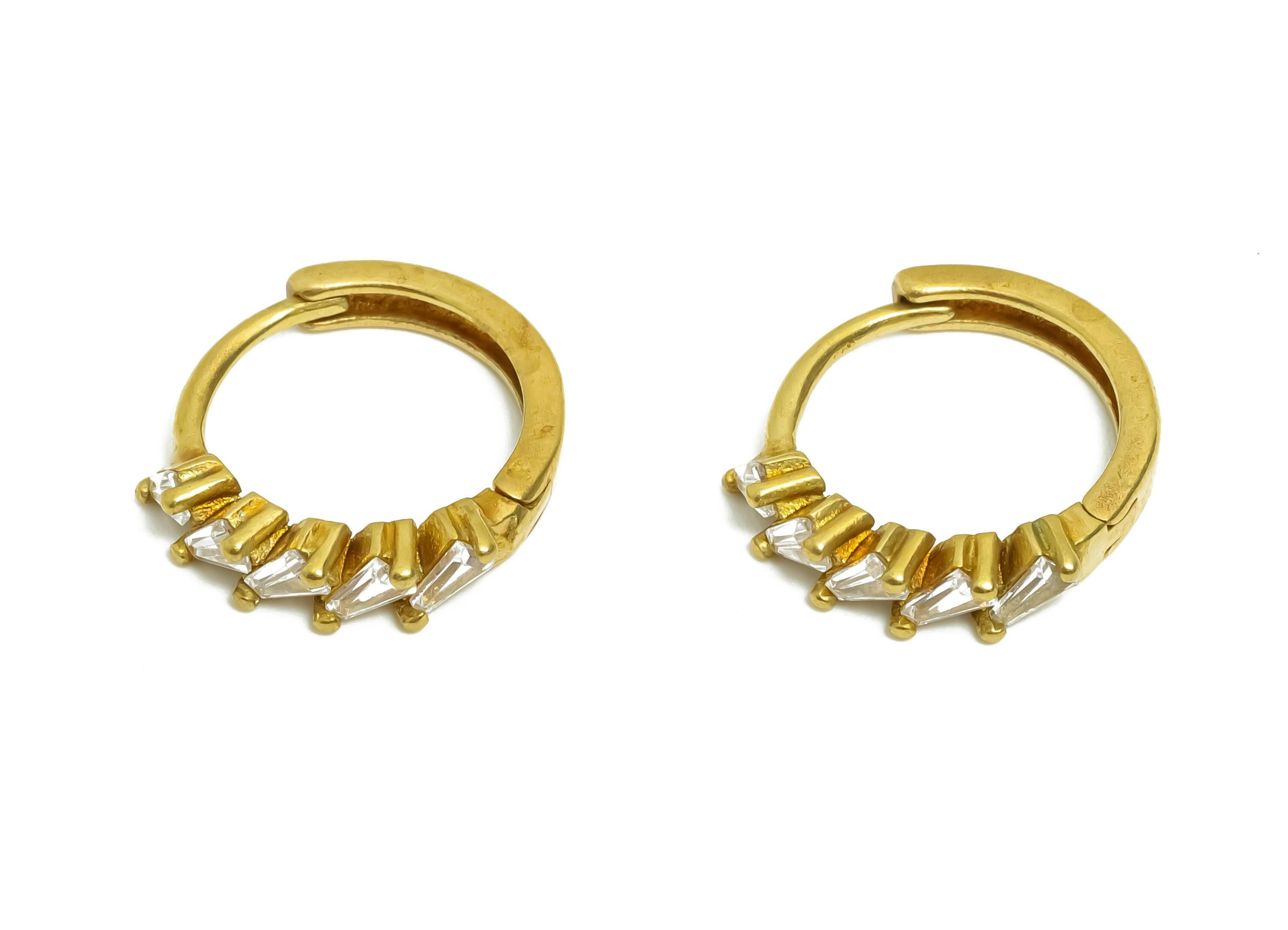 Brass CZ Huggie Hoop Earring - Raw Brass Geometric Zircon Earring - Classic Huggie Hoop Clasp - Jewelry Finding - 14.5x13x3.33mm - PP11343 - DOMEDBAZAAR