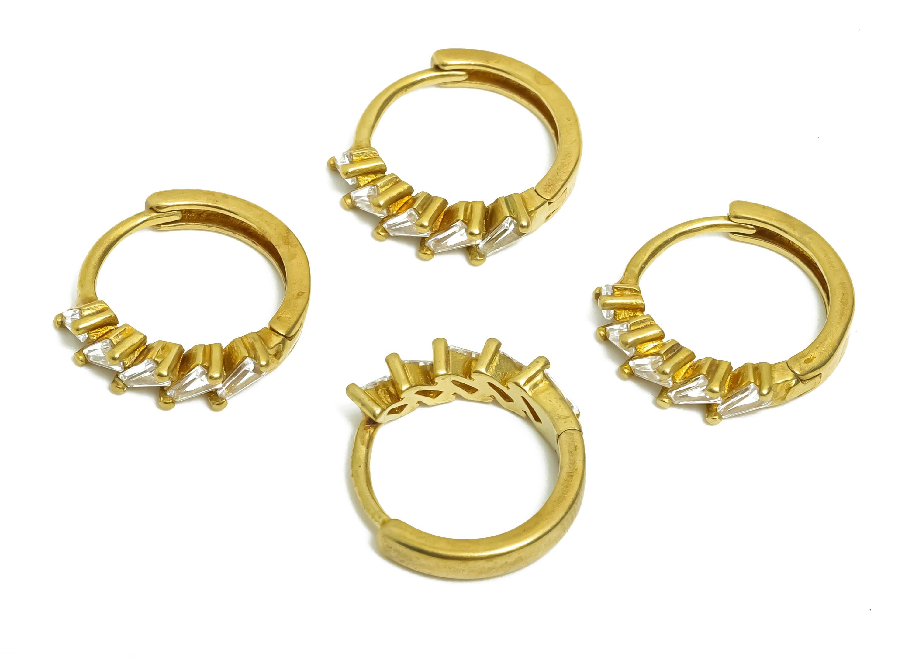 Brass CZ Huggie Hoop Earring - Raw Brass Geometric Zircon Earring - Classic Huggie Hoop Clasp - Jewelry Finding - 14.5x13x3.33mm - PP11343 - DOMEDBAZAAR