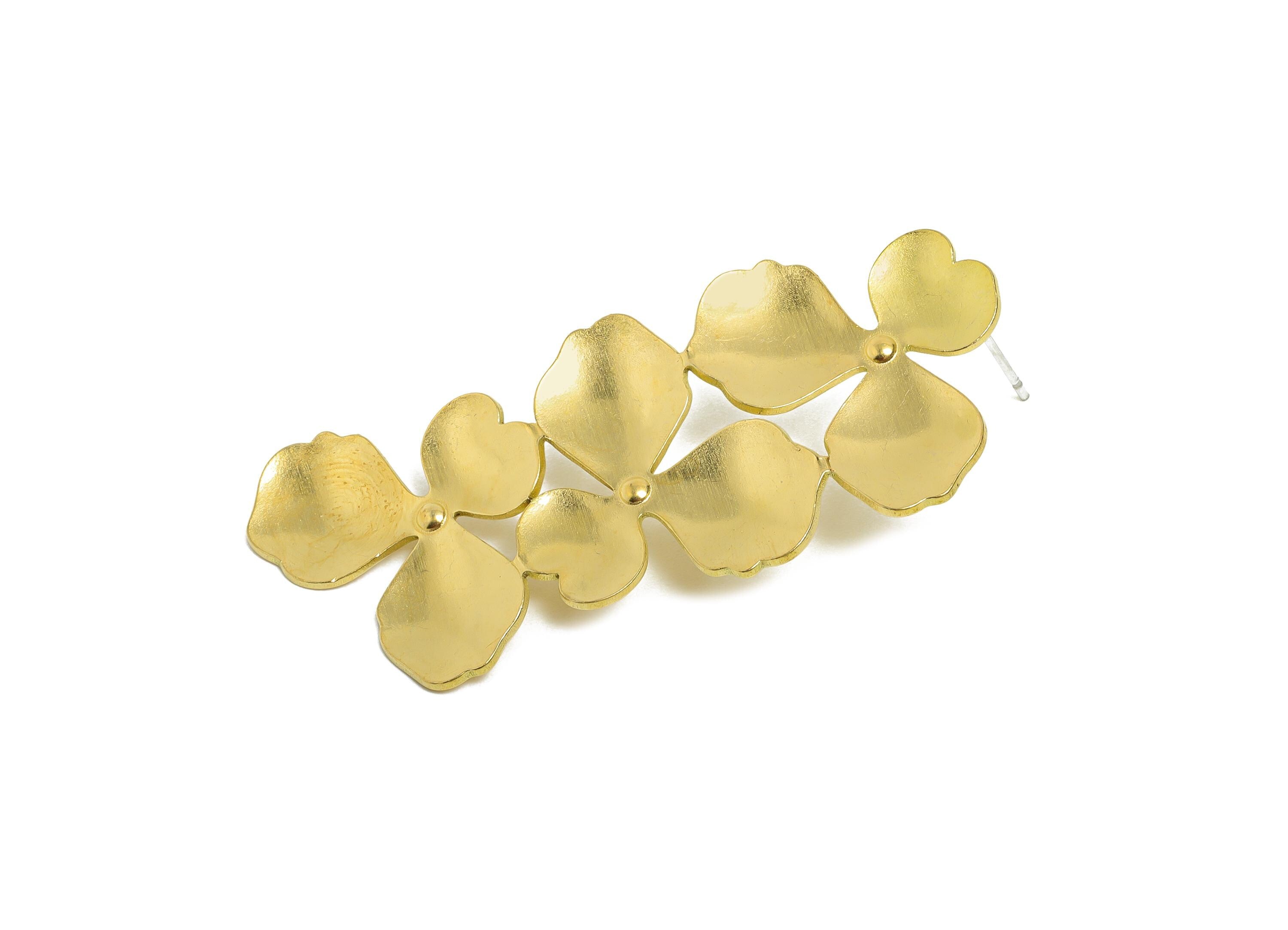 Brass Floral Cluster Earring Post - Statement Petal Earring Stud - Artistic Botanical Jewelry - Wedding Or Party Earring - 50x20x2mm-PP11079 - DOMEDBAZAAR