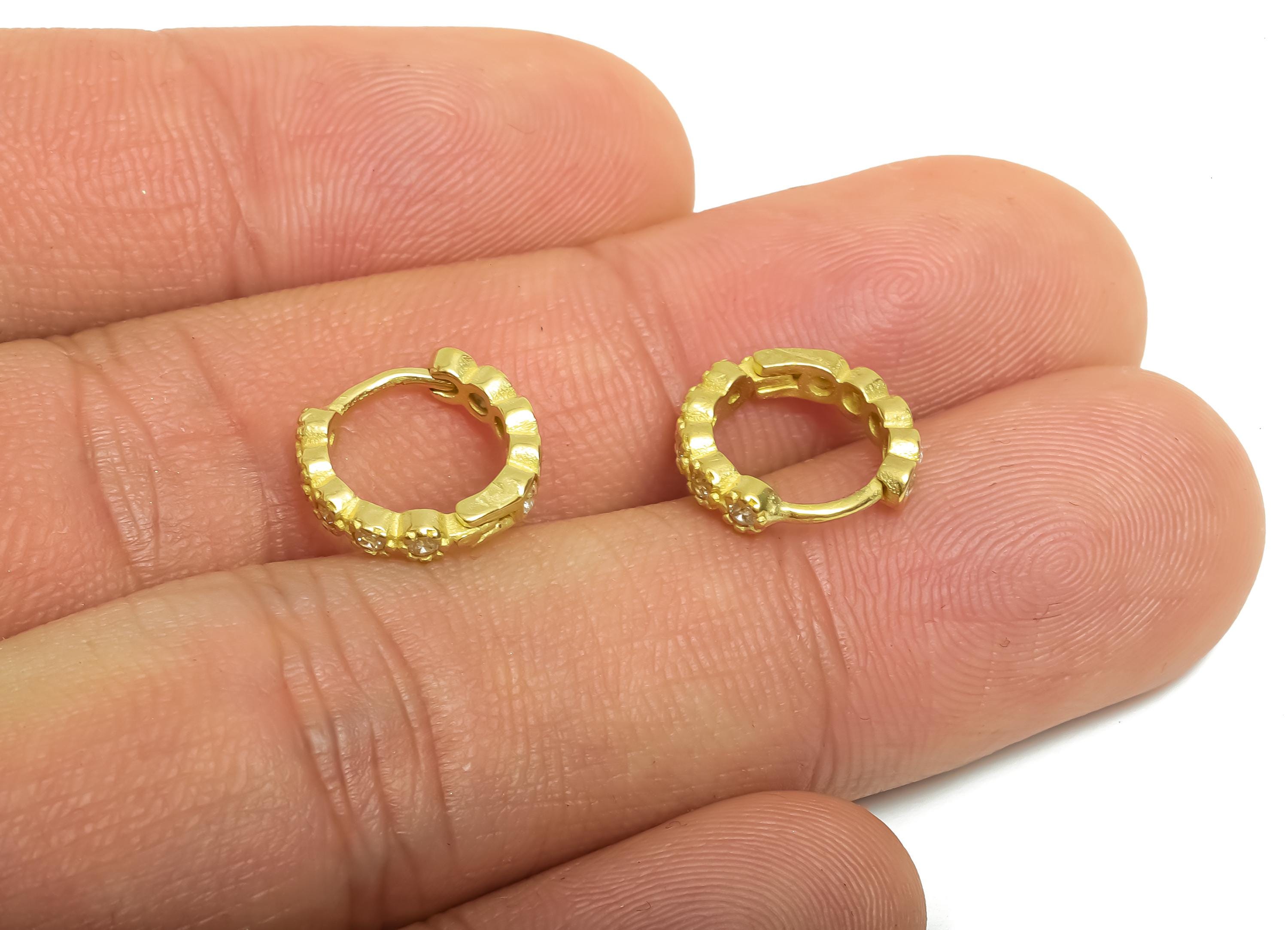 Brass CZ Round Huggie Hoop Earring - Raw Brass Minimalist Circle Zircon Earring - Dainty Huggie Hoop Clasp - 11.64x10.9x2.6mm - PP11342 - DOMEDBAZAAR