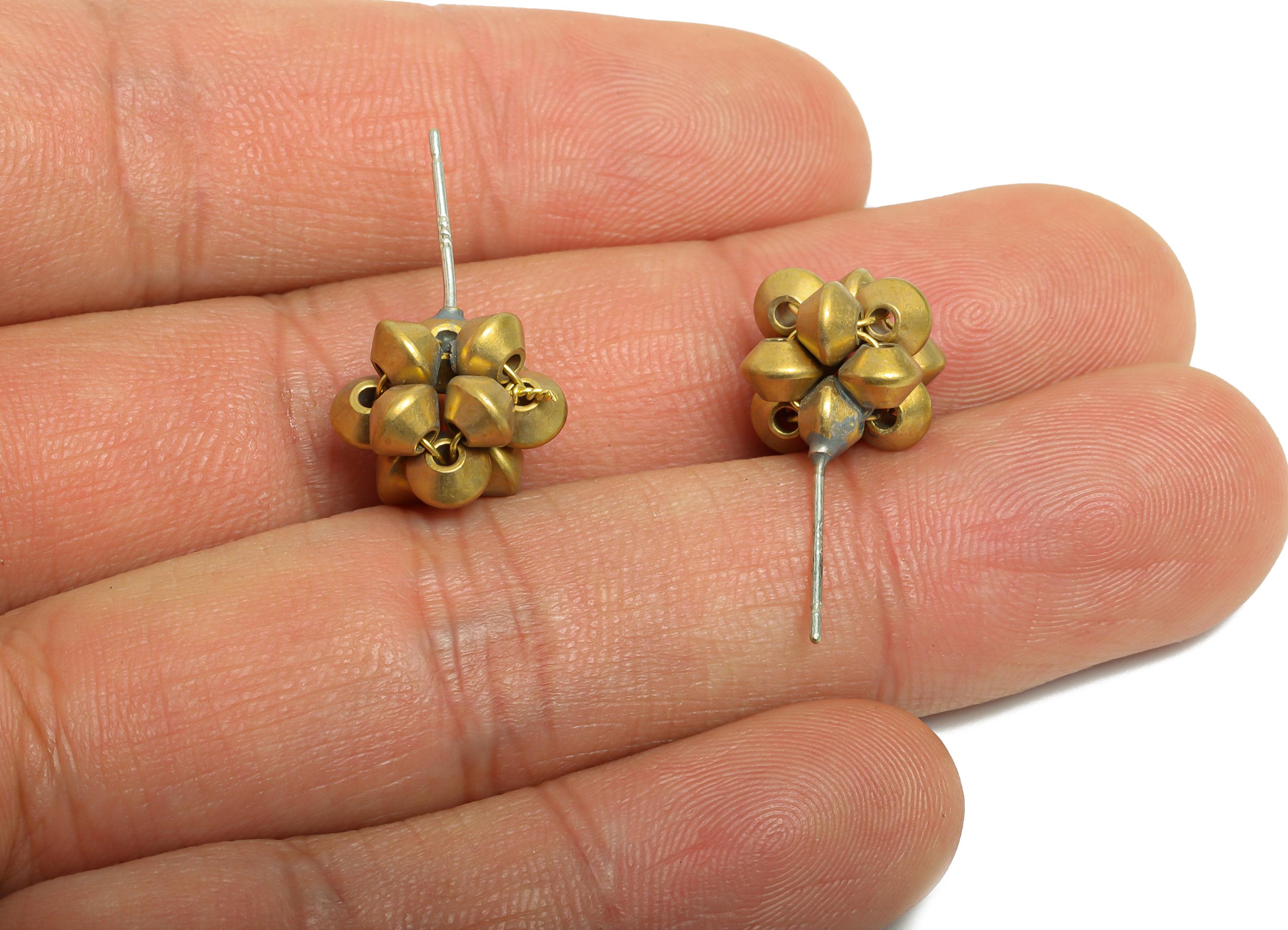 Brass Flower Earring Post - Raw Brass Boho Bold Earring - Geometric Bead Cluster Earring - Modern Art Deco Stud Earring - 24x12x11mm-PP11217 - DOMEDBAZAAR
