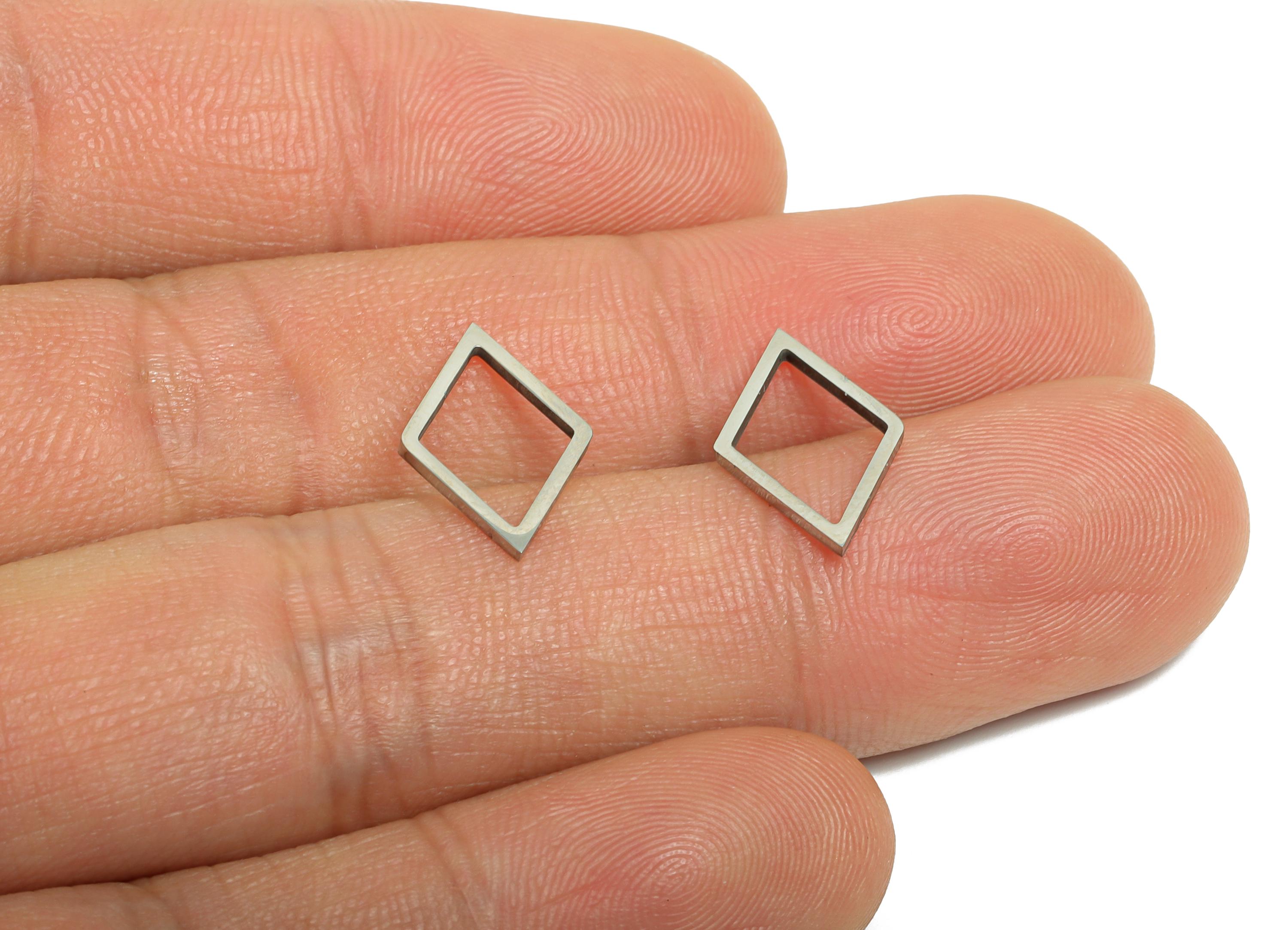 Stainless Steel Diamond Ring Earring Charm - Geometric Jewelry Connector for DIY Making - Hollow Metal DIY Jewelry - 15.73x10x0.8mm - SS2706 - DOMEDBAZAAR