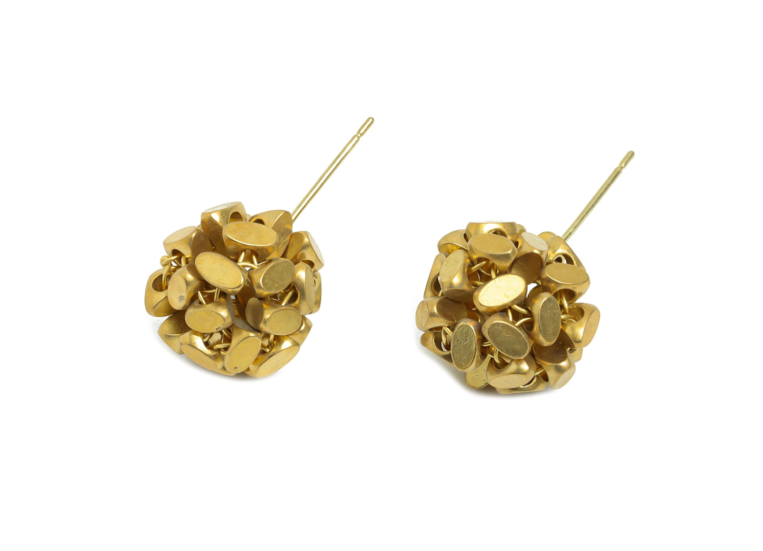 Brass Nugget Cluster Earring Stud - Raw Brass Ball Earring - Geometric Bead Cluster Earring - Modern Art Stud Earring - 25x13x13mm-PP11216 - DOMEDBAZAAR