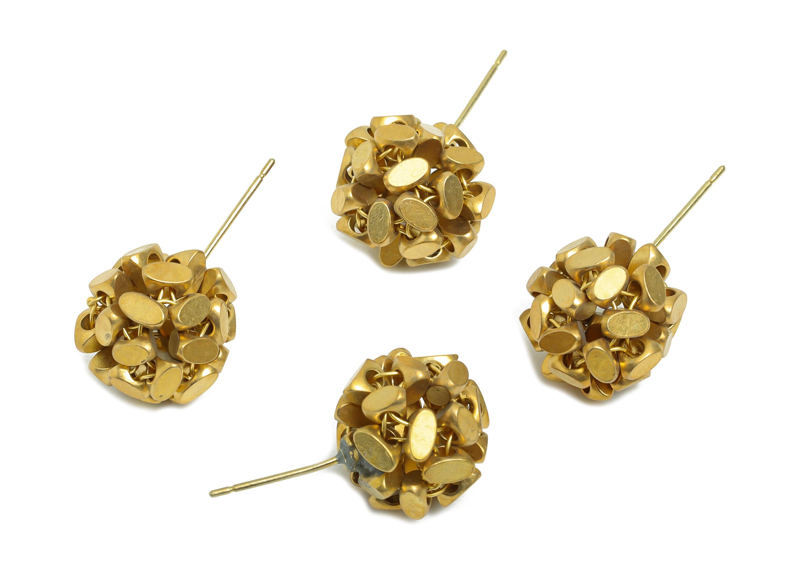 Brass Nugget Cluster Earring Stud - Raw Brass Ball Earring - Geometric Bead Cluster Earring - Modern Art Stud Earring - 25x13x13mm-PP11216 - DOMEDBAZAAR