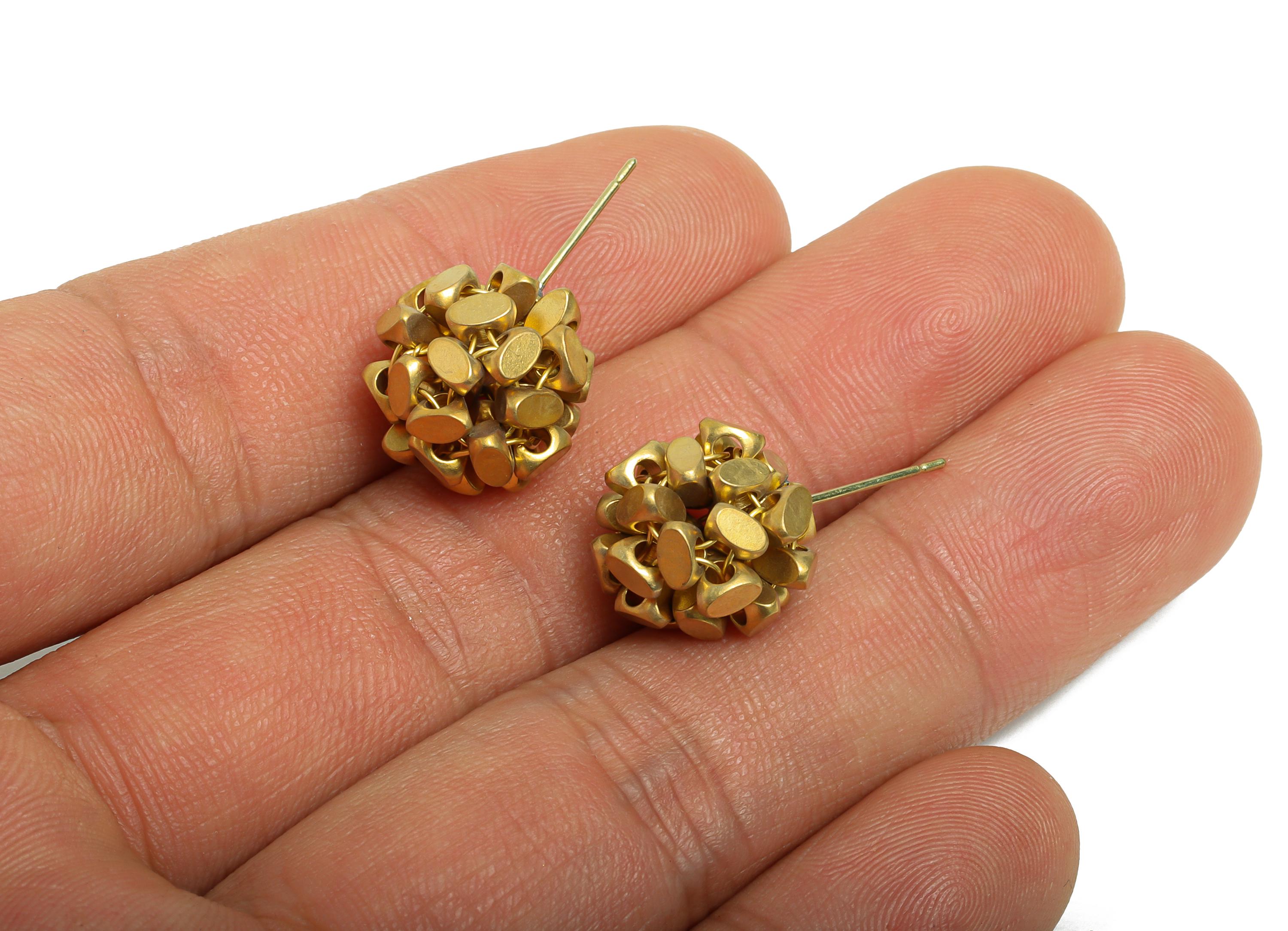Brass Nugget Cluster Earring Stud - Raw Brass Ball Earring - Geometric Bead Cluster Earring - Modern Art Stud Earring - 25x13x13mm-PP11216 - DOMEDBAZAAR