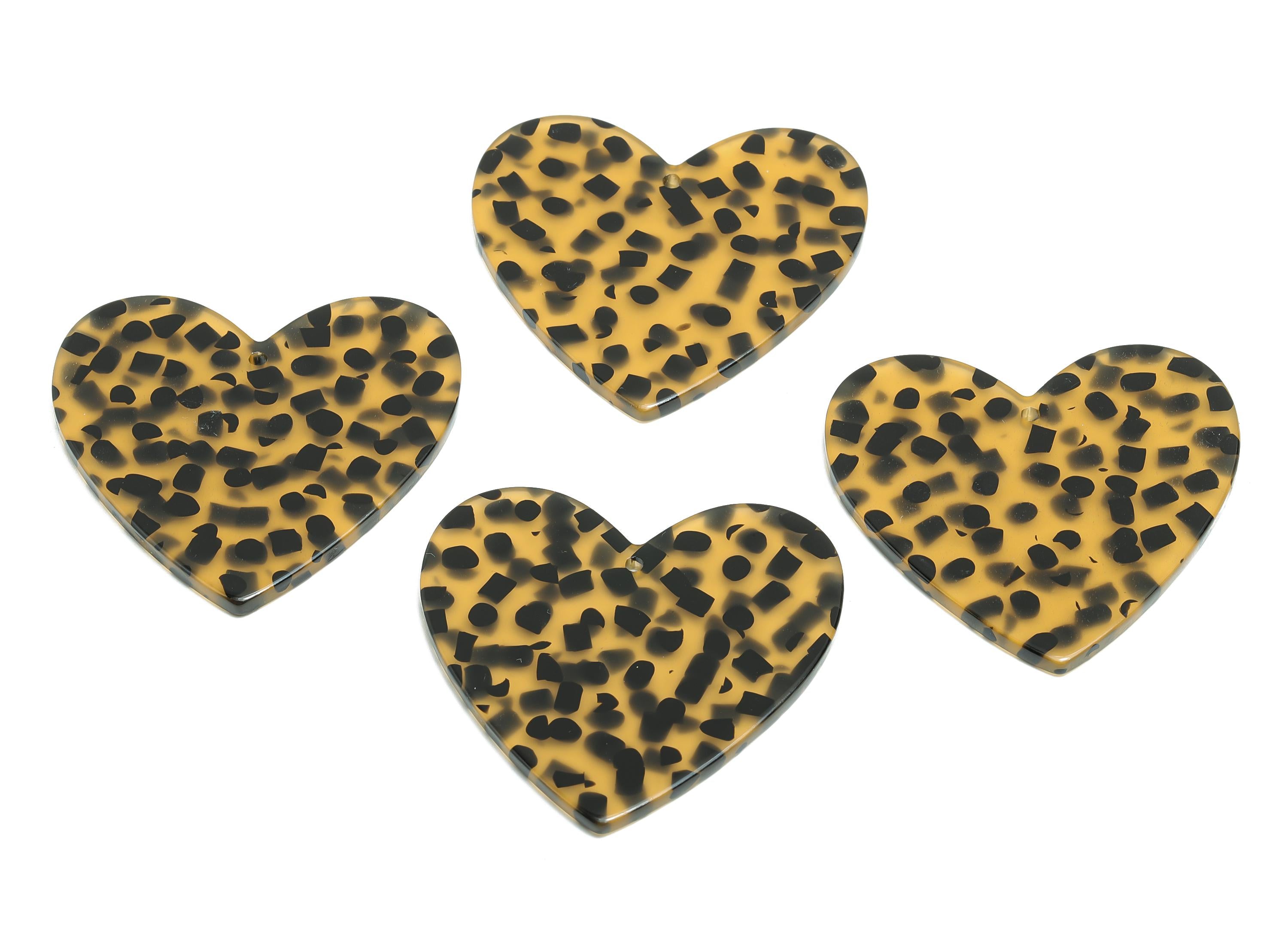 Acrylic Heart Earring Charms - Classic Leopard Heart Charms - Handmade Craft Supply - DIY Jewelry Making - 42.7x41.4x2.44mm - AC2684-A1070 - DOMEDBAZAAR