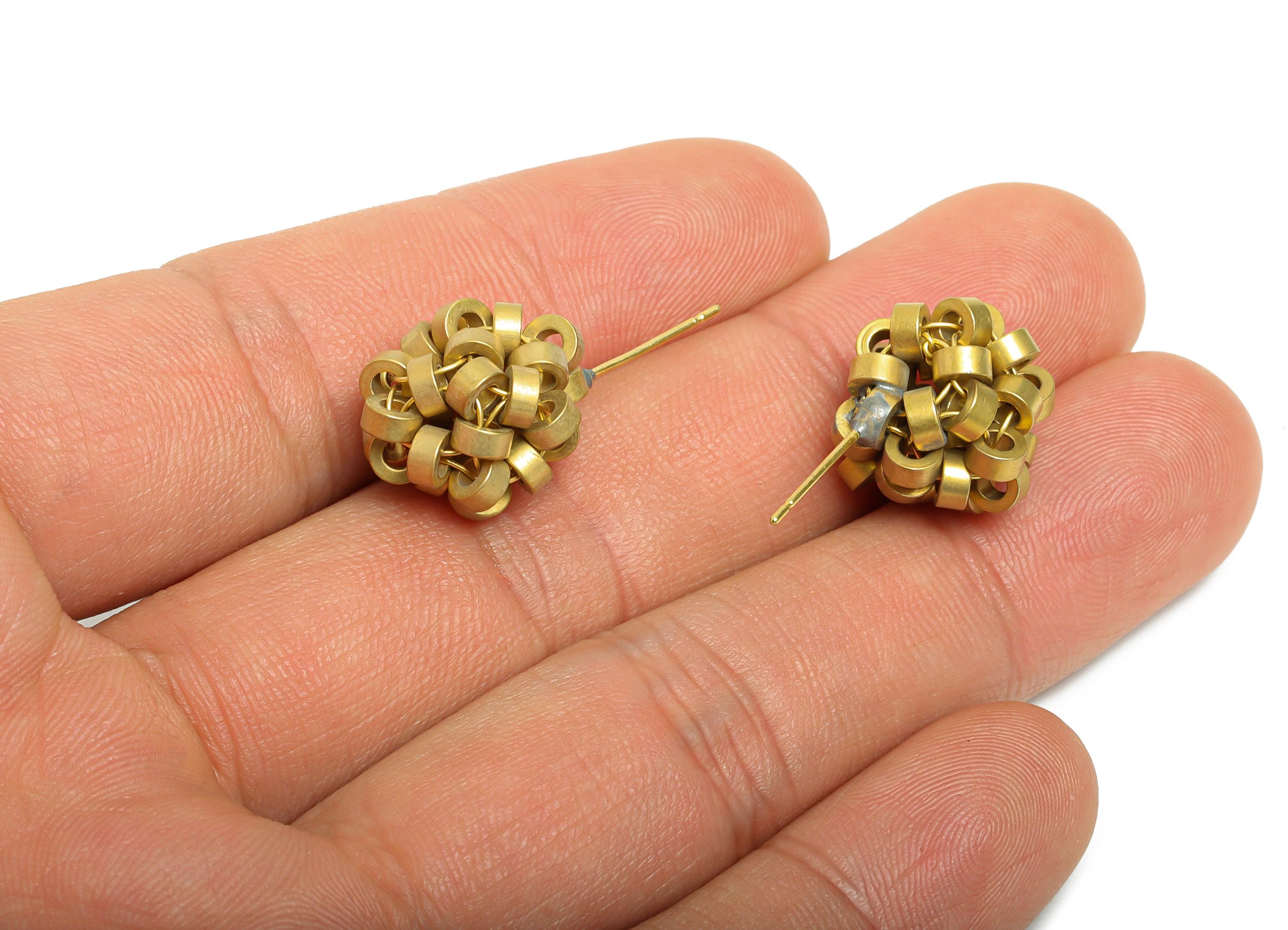 Brass Circle Cluster Earring Stud - Raw Brass Modern Geometric Cluster Post - Abstract Modern Art Stud Earring Stud - 25x13x13mm-PP11214 - DOMEDBAZAAR