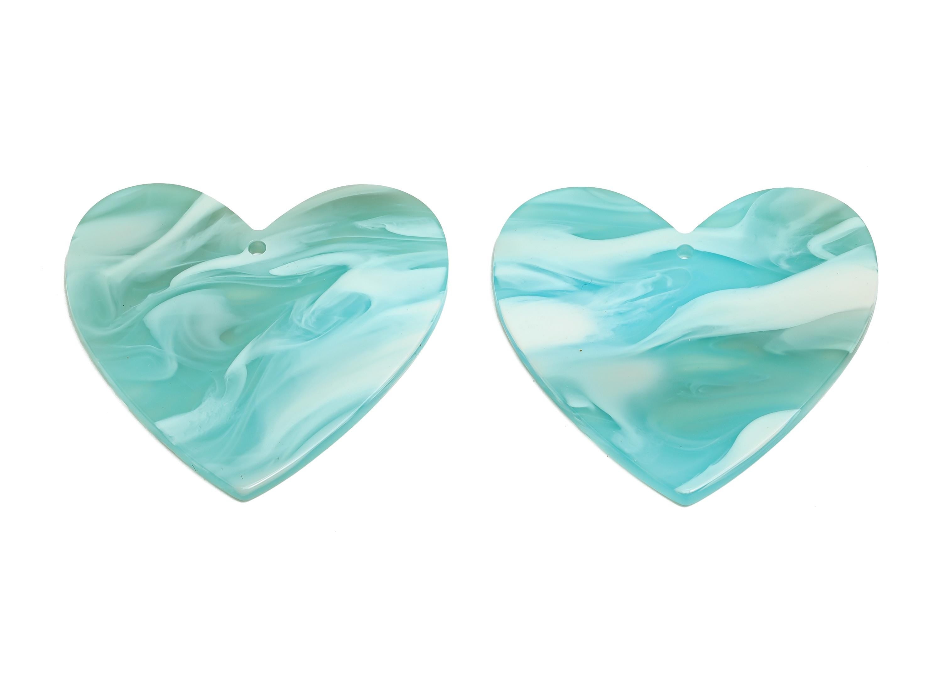 Acrylic Heart Earring Charm - Unique Marbled Heart Jewelry Charm - Handmade Craft Supply - DIY Jewelry Making - 42.7x41x2mm - AC2684-A1071 - DOMEDBAZAAR