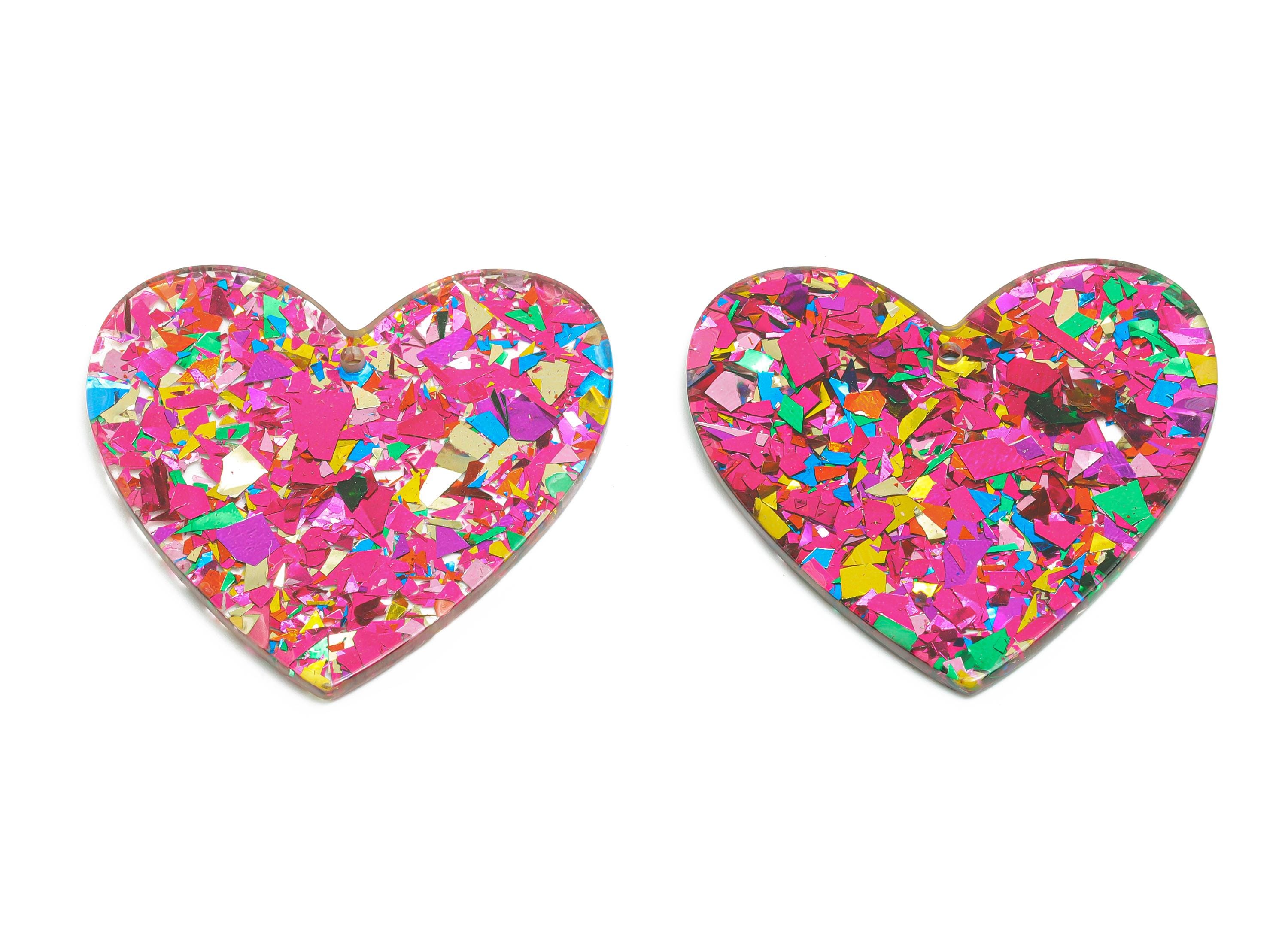 Acrylic Heart Earring Charm - Chic Multicolor Confetti Design - Handmade Craft Supply - DIY Jewelry Making - 42.7x41.4x2.4mm - AC2684-A1072 - DOMEDBAZAAR