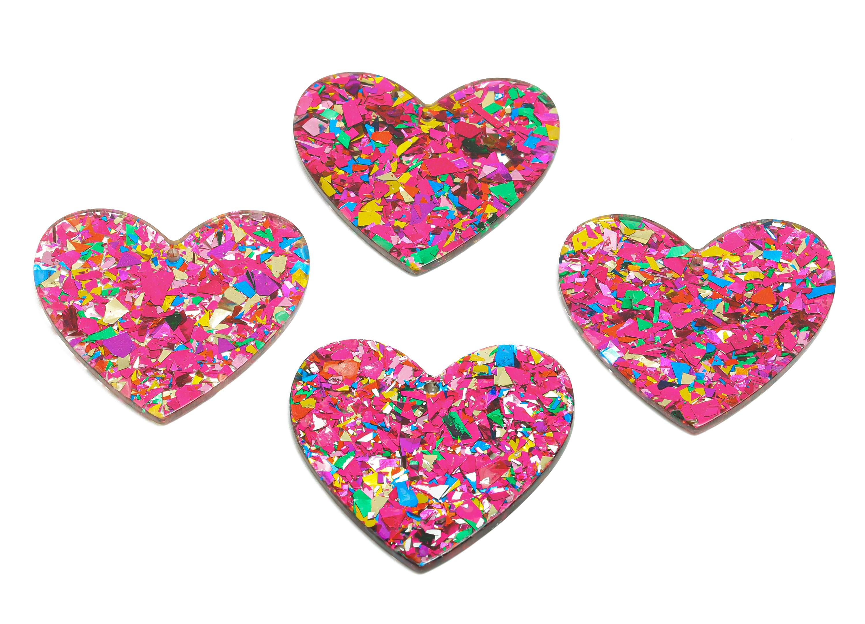 Acrylic Heart Earring Charm - Chic Multicolor Confetti Design - Handmade Craft Supply - DIY Jewelry Making - 42.7x41.4x2.4mm - AC2684-A1072 - DOMEDBAZAAR