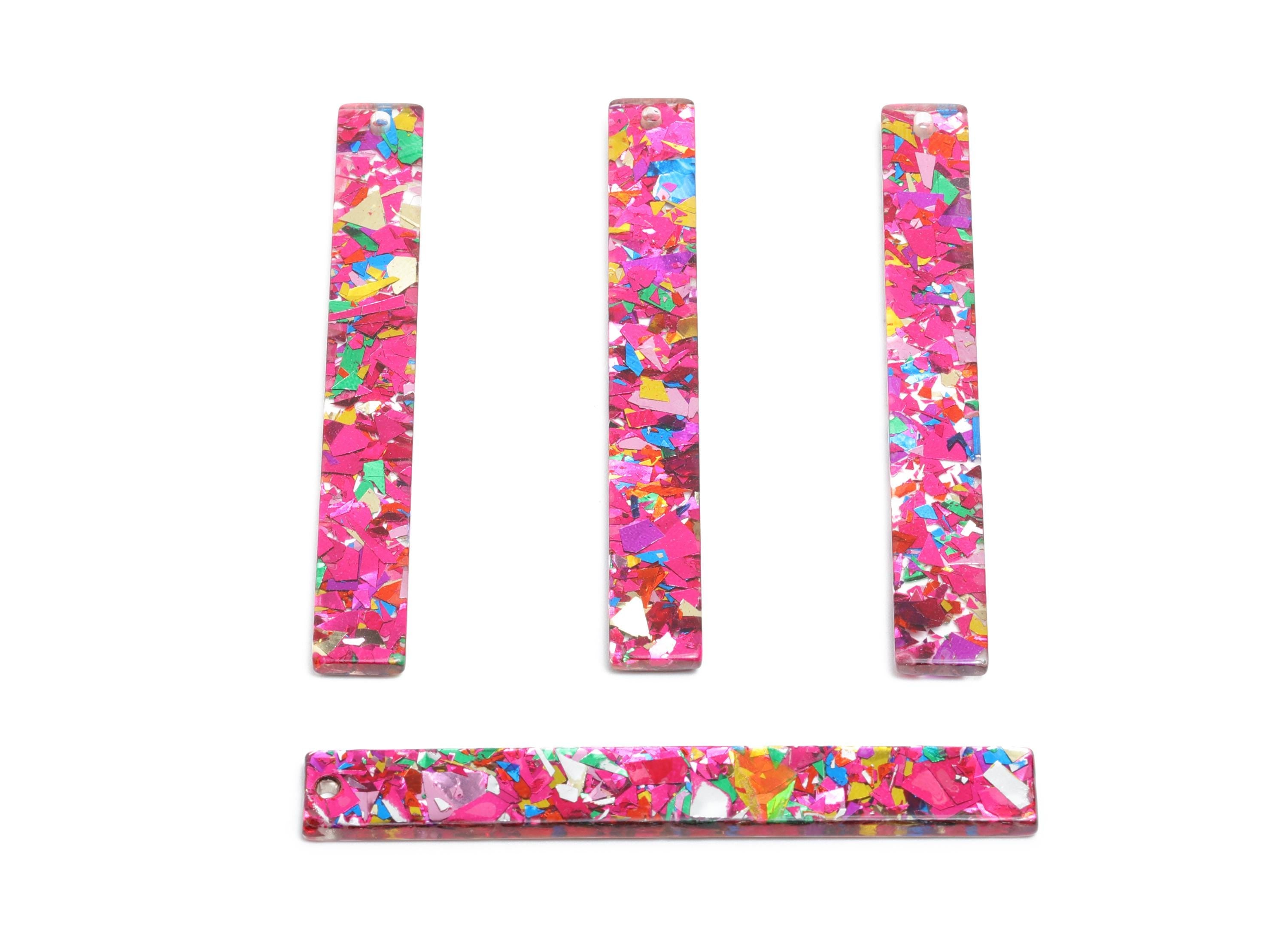 Acrylic Stick Earrings Charm - Vibrant Bar Geometric Charms - Multicolor Confetti Design - Jewelry Component - 59.6x7.8x2.6mm - AC2685-A1072 - DOMEDBAZAAR