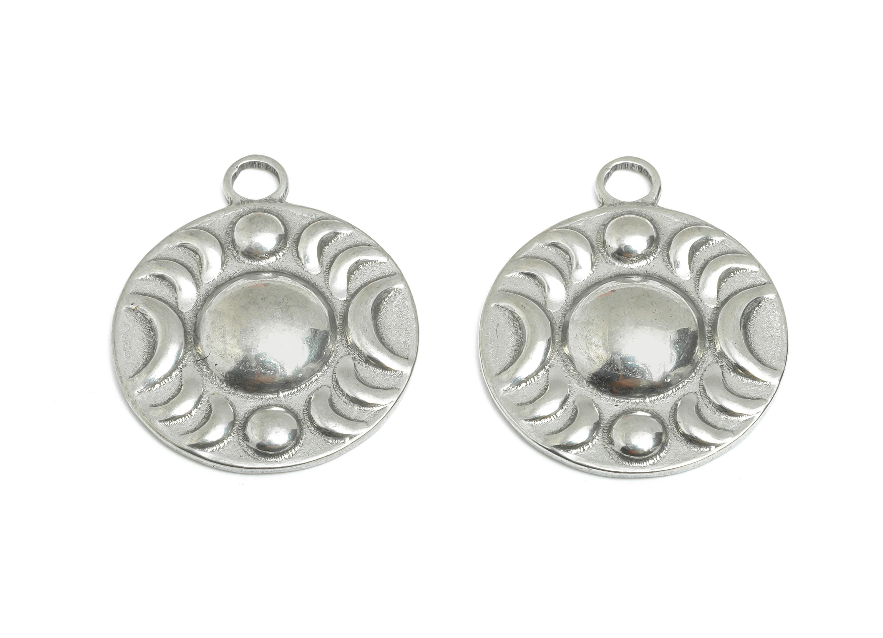 Steel Moon Phase Charms- Detailed Celestial Moon Charms - Round Cosmic Pendant - Steel Findings - Jewelry Component - 24x20x3mm -SS2119 - DOMEDBAZAAR