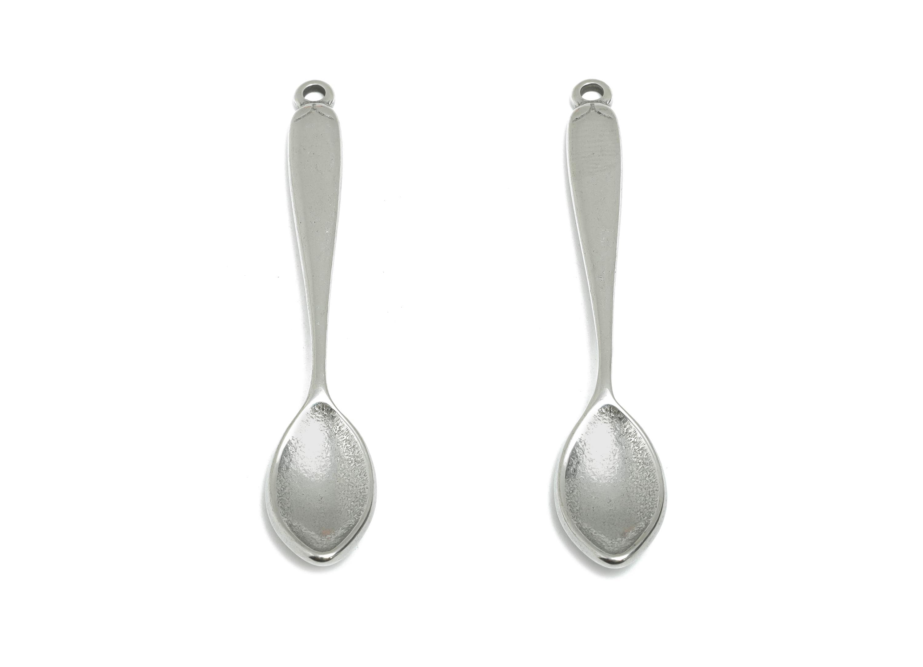 Steel Spoon Charms - Metal Cutlery Jewelry Pendant - Unique Kitchen-Themed Accessory - Steel DIY Craft Making - 52.33x9.67x3.67mm - SS2127 - DOMEDBAZAAR