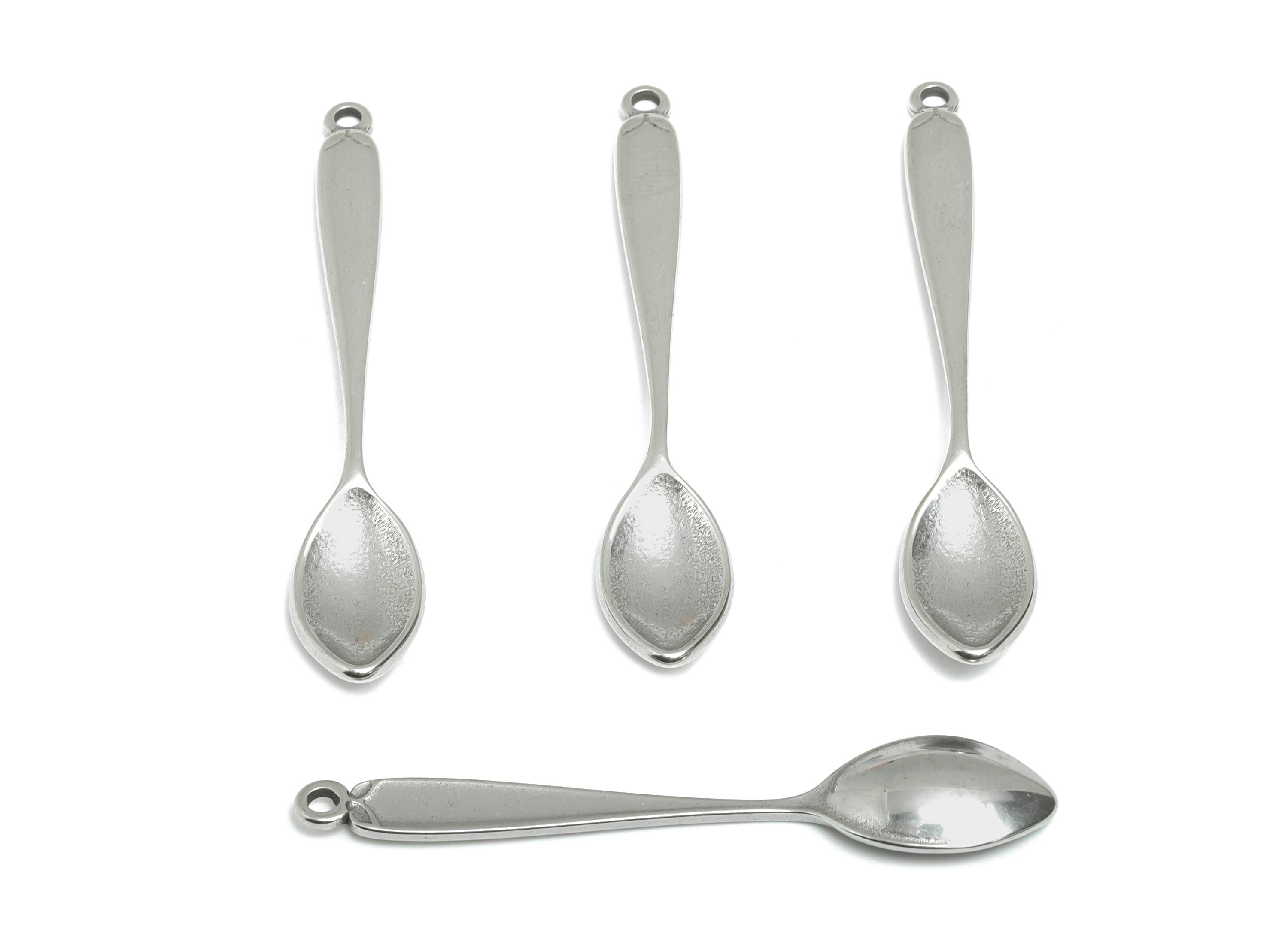 Steel Spoon Charms - Metal Cutlery Jewelry Pendant - Unique Kitchen-Themed Accessory - Steel DIY Craft Making - 52.33x9.67x3.67mm - SS2127 - DOMEDBAZAAR