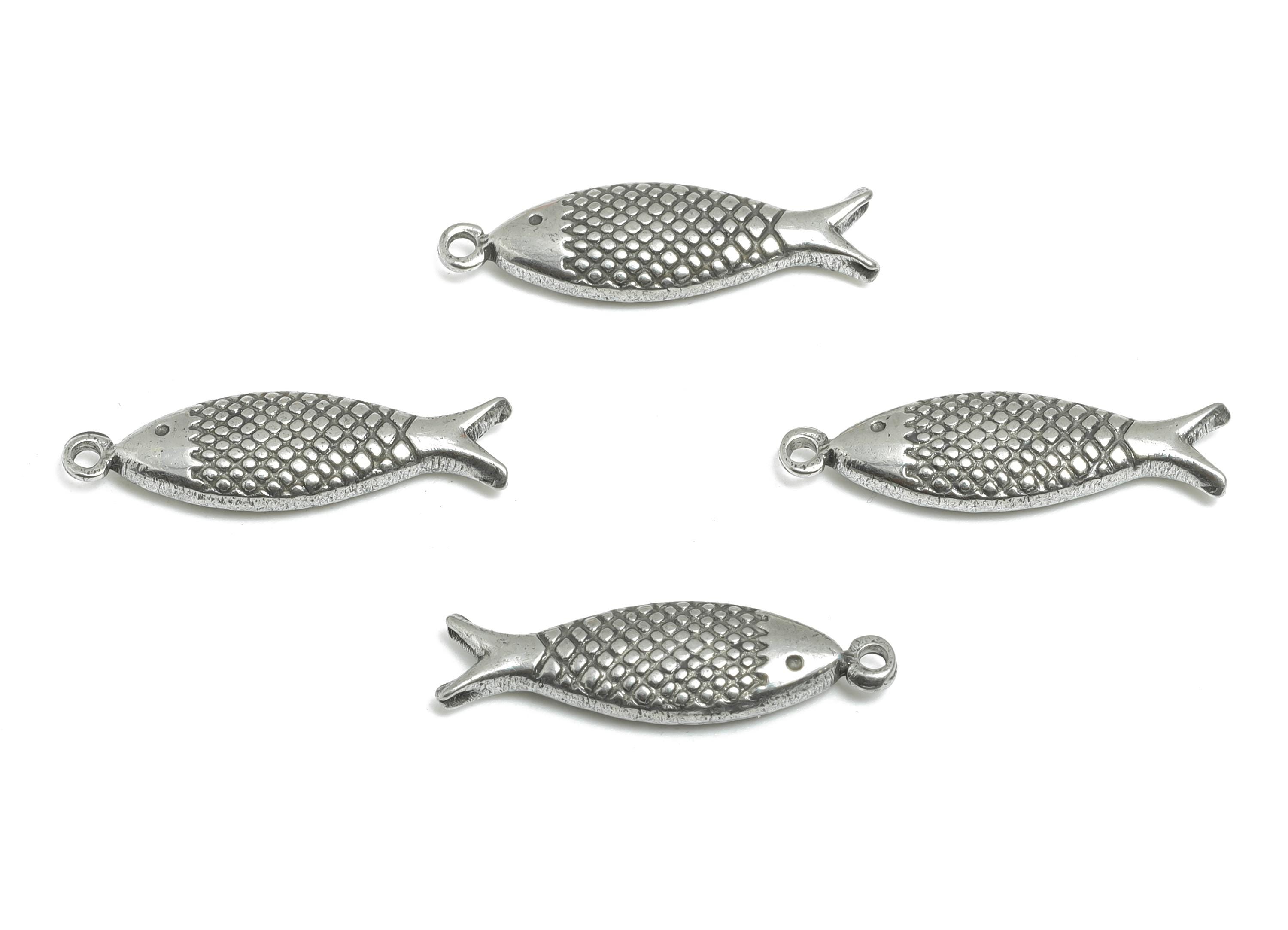 Steel Fish Charm - Modern Marine Life Heart Pendant - Textured Fish Charm for Necklace - Steel Finding - DIY Craft Making - 21x6x3mm -SS2113 - DOMEDBAZAAR