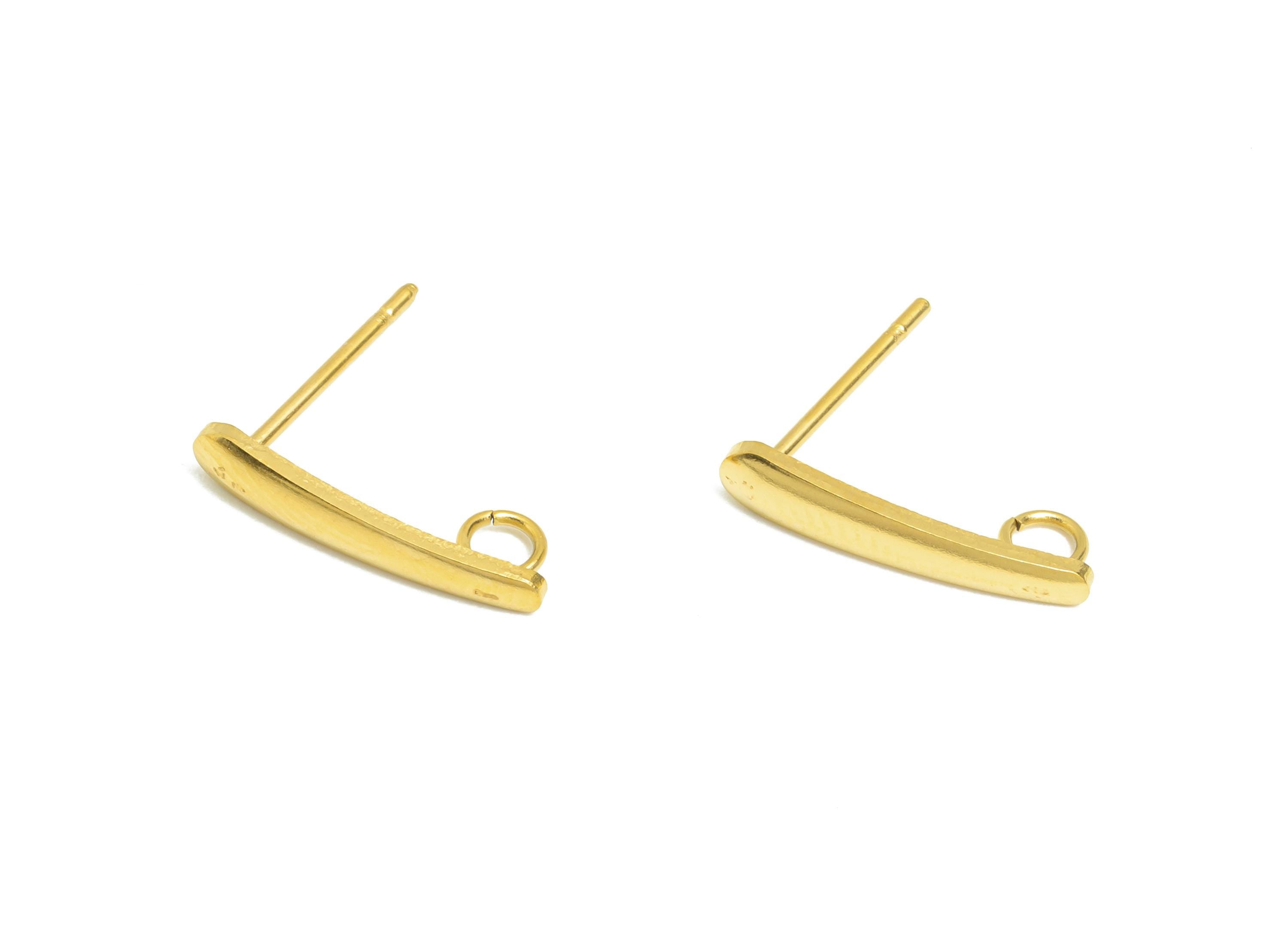 Curved Bar Stud Earring - Minimalist Earring Base - Steel Unique Bar Earrings - Gold Plating Steel - Handmade Jewelry - 15x3x0.8mm - SS1771G - DOMEDBAZAAR