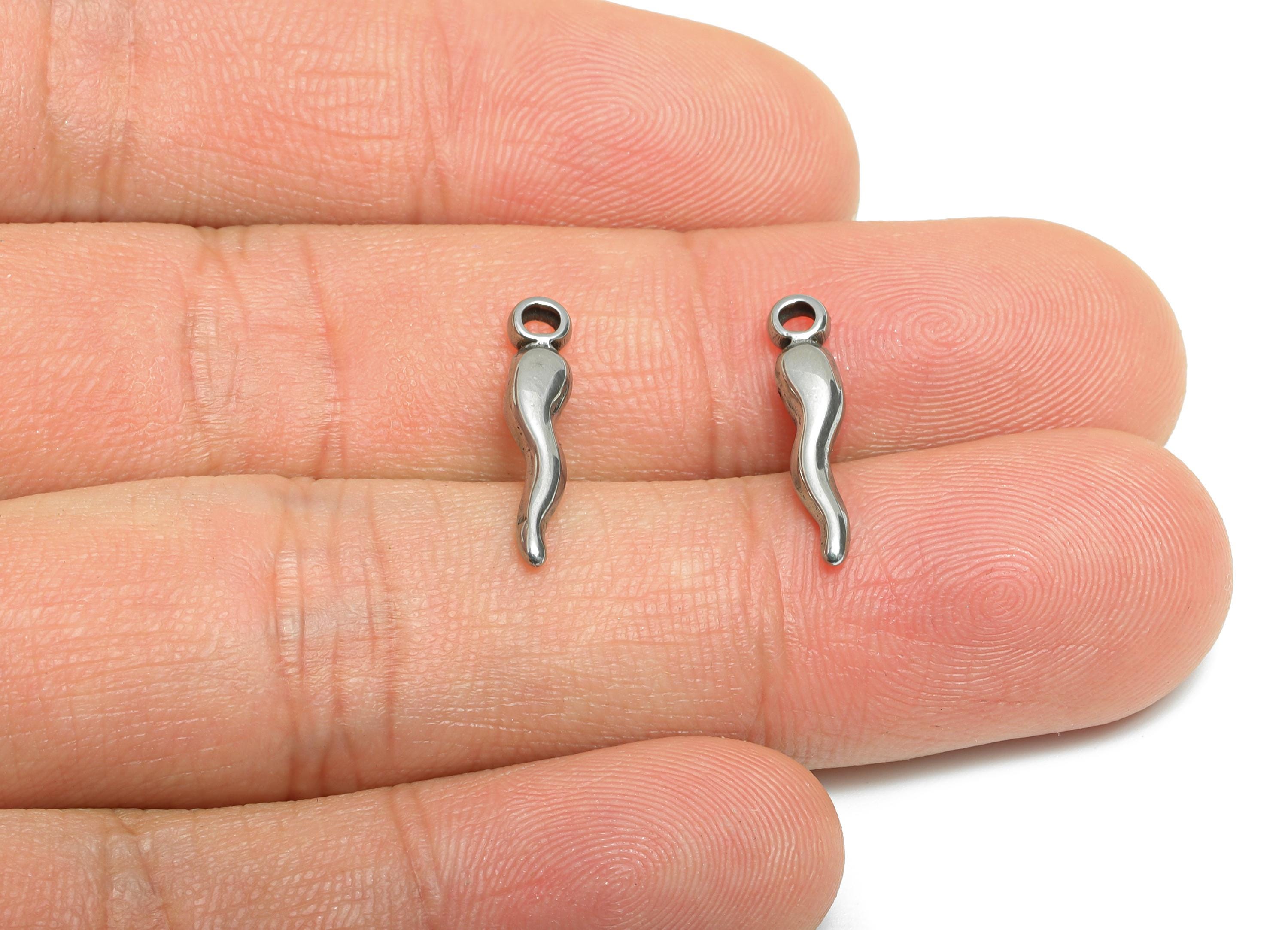 Steel Cornicello Earring Charm - Italian Horn Pendant - Stainless Steel Protective Amulet - 304 Stainless Steel - 17x3x1.73mm - SS2116 - DOMEDBAZAAR