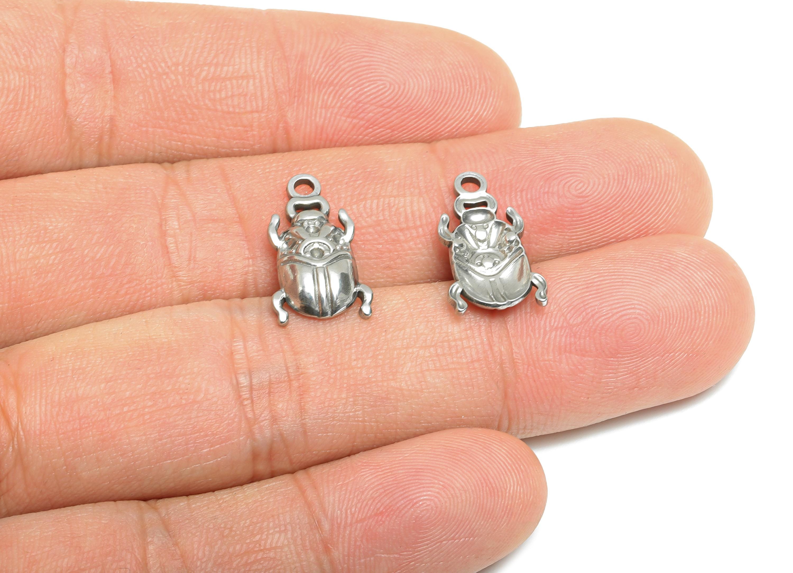 Stainless Steel Beetle Charms - Textured Insect Pendant for Bracelet - DIY Jewelry Component - Steel Findings - 17.35x10x2.76mm - SS2103 - DOMEDBAZAAR