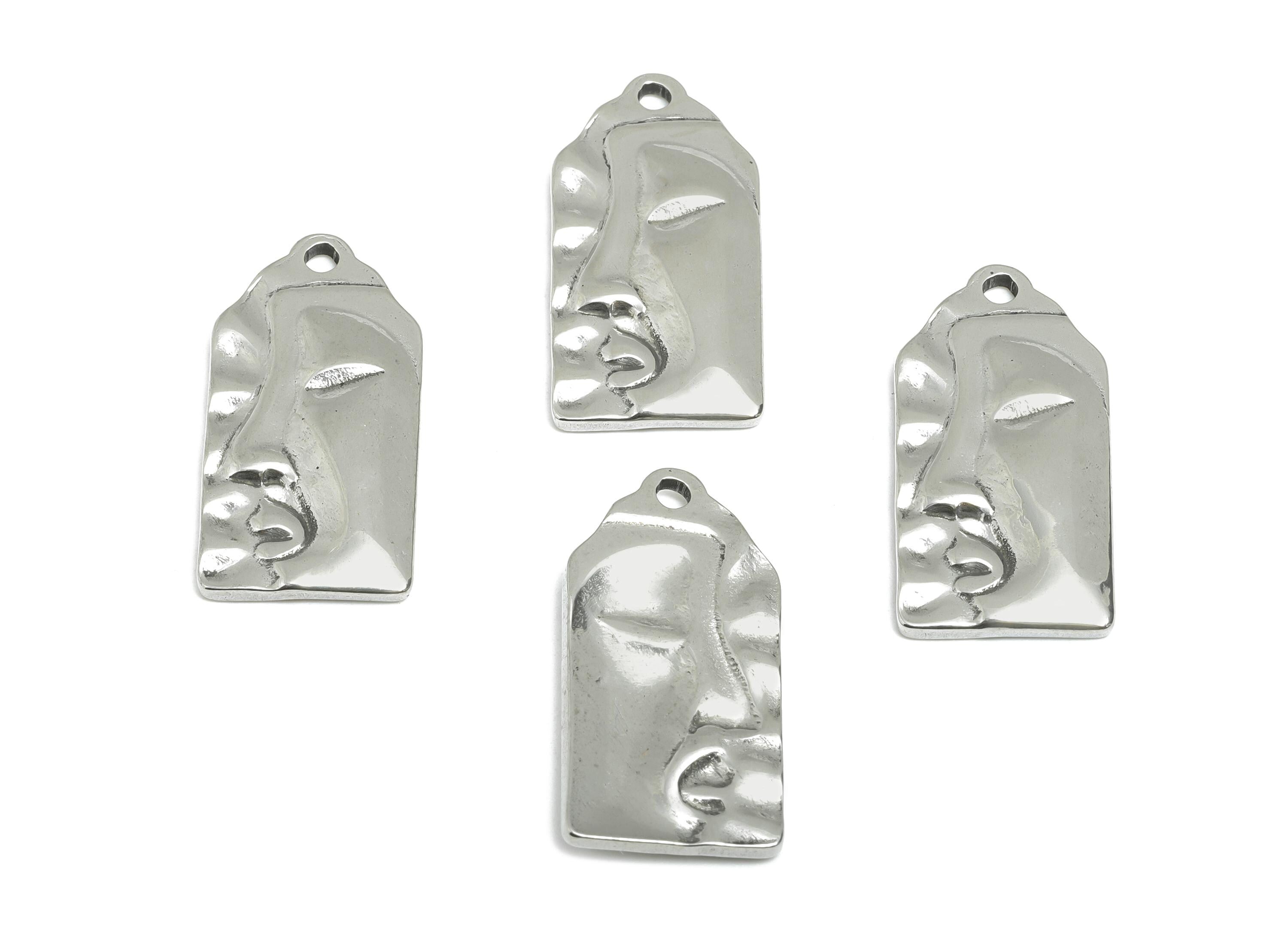Abstract Face Pendant - Modern Art Face Pendant for Necklace - Geometric Silver Color Face Charm - Stainless Steel - 25x12x2.13mm - SS2109 - DOMEDBAZAAR