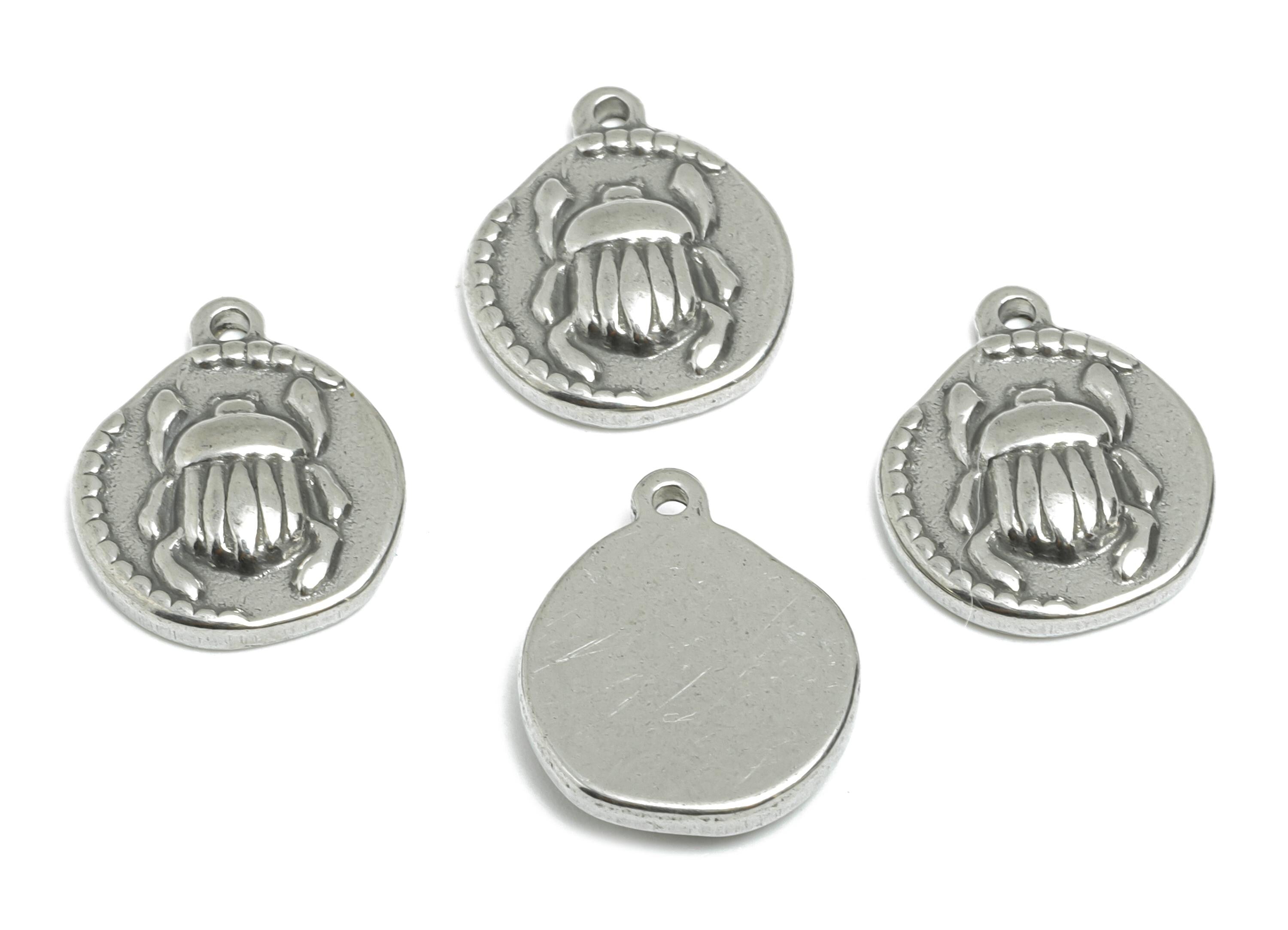 Stainless Steel Beetle Charms - Round Insect Pendant for Bracelet - DIY Jewelry Component - Steel Findings - 16.28x13.33x3.08mm - SS2107 - DOMEDBAZAAR