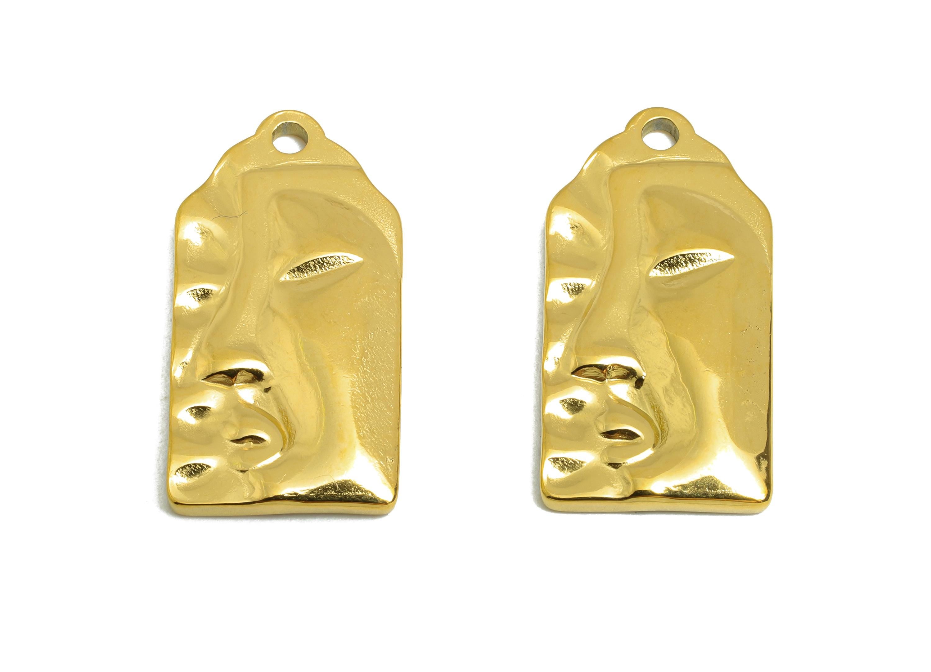 Abstract Face Pendant - Modern Art Face Pendant for Necklace - Geometric Gold Color Face Charm - Stainless Steel - 25x12x2.13mm - SS2109G - DOMEDBAZAAR