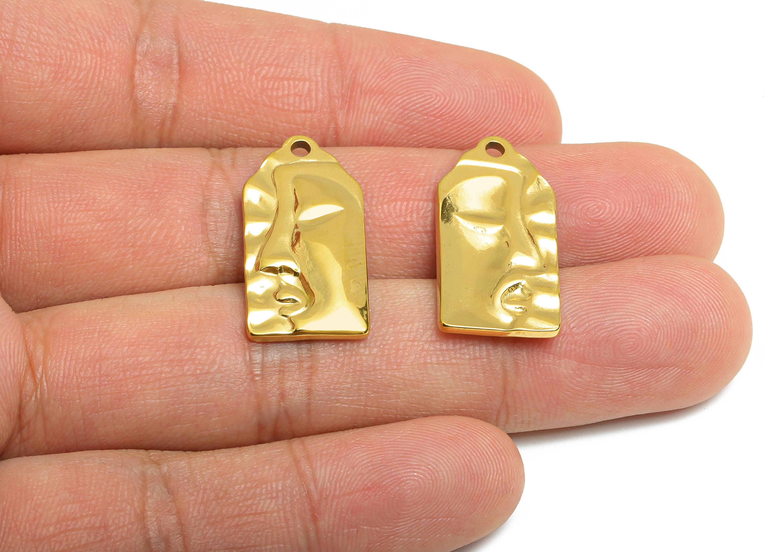 Abstract Face Pendant - Modern Art Face Pendant for Necklace - Geometric Gold Color Face Charm - Stainless Steel - 25x12x2.13mm - SS2109G - DOMEDBAZAAR