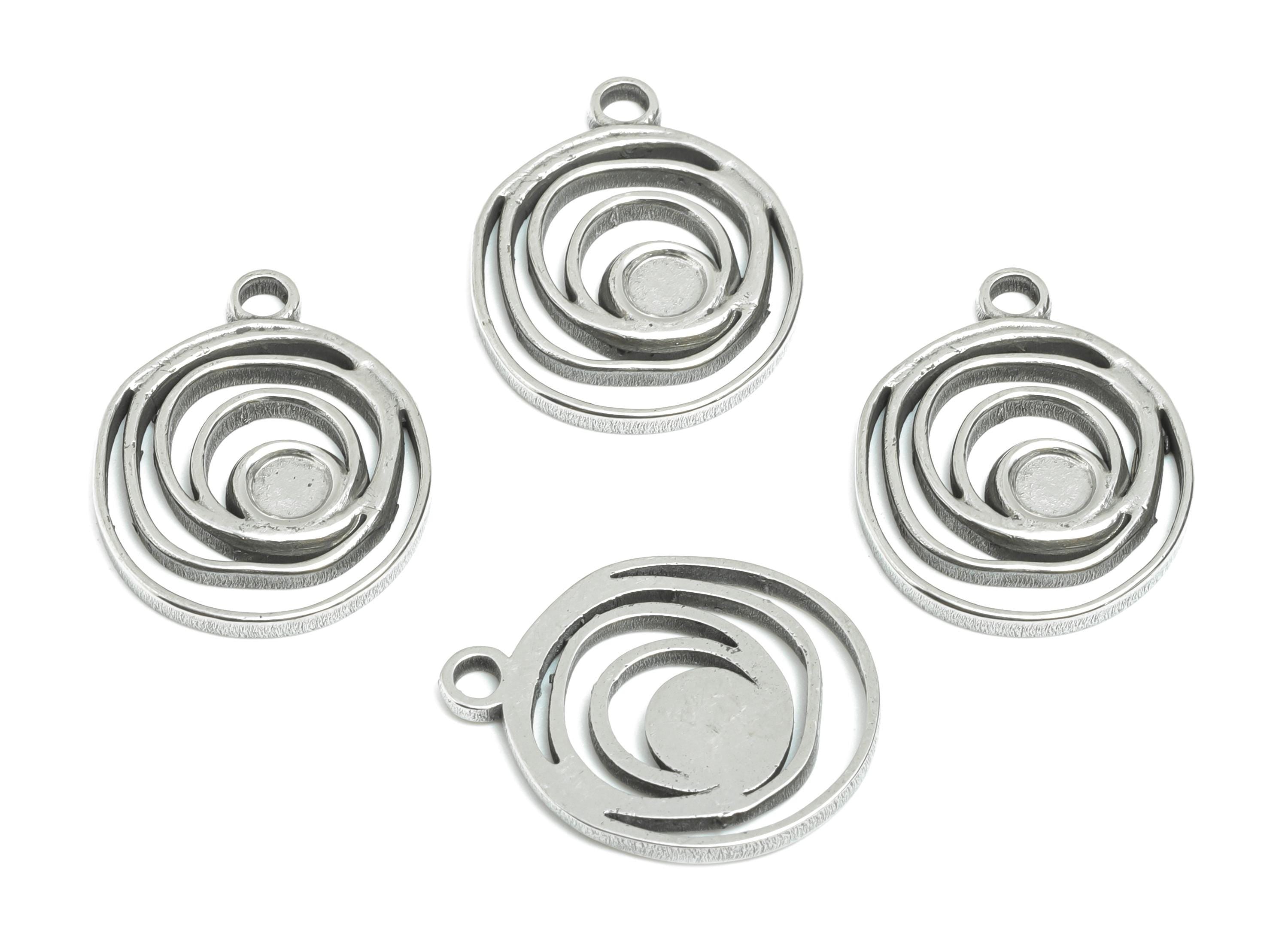 Steel Spiral Pendant - Steel Abstract Swirl Cabochon Jewelry - Round Hollow Charm For DIY Making - Stainless Steel - 21x16x1.8mm - SS2112 - DOMEDBAZAAR