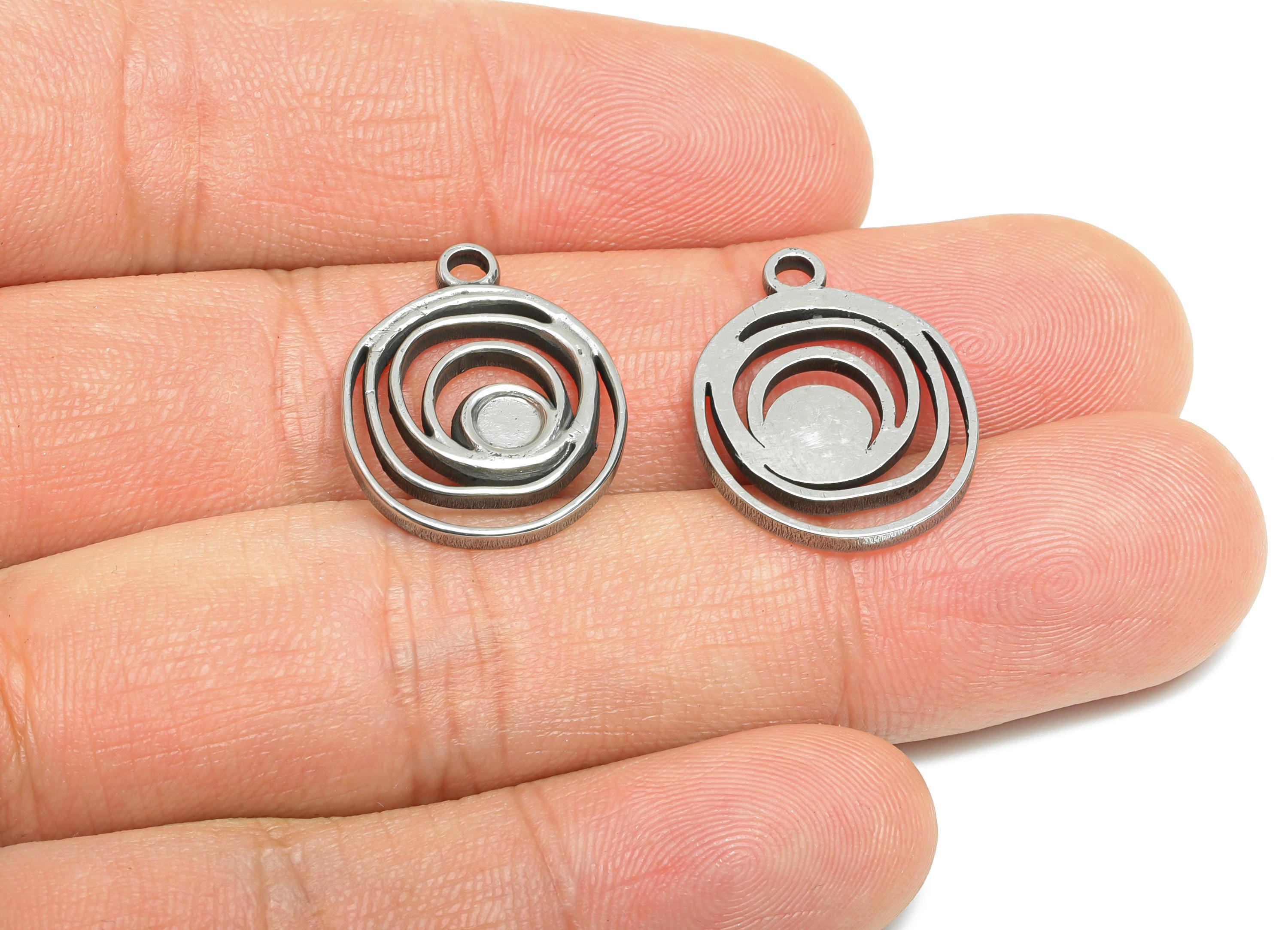 Steel Spiral Pendant - Steel Abstract Swirl Cabochon Jewelry - Round Hollow Charm For DIY Making - Stainless Steel - 21x16x1.8mm - SS2112 - DOMEDBAZAAR