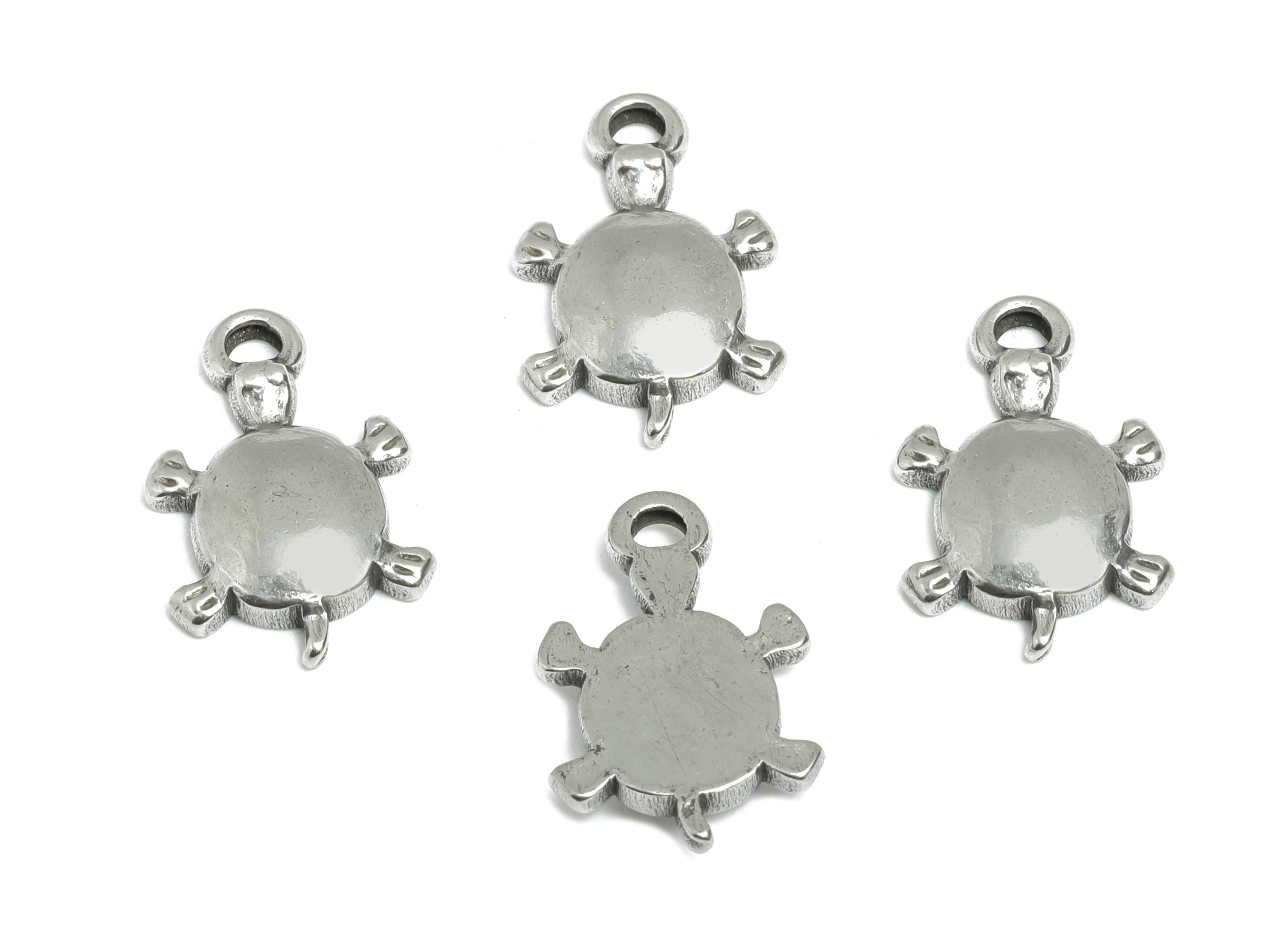 Steel Turtle Charms - Marine Life Turtle Pendant - Beach-Themed Animal Jewelry Component - Steel Findings - 15.88x10.4x2.6mm - SS2122 - DOMEDBAZAAR