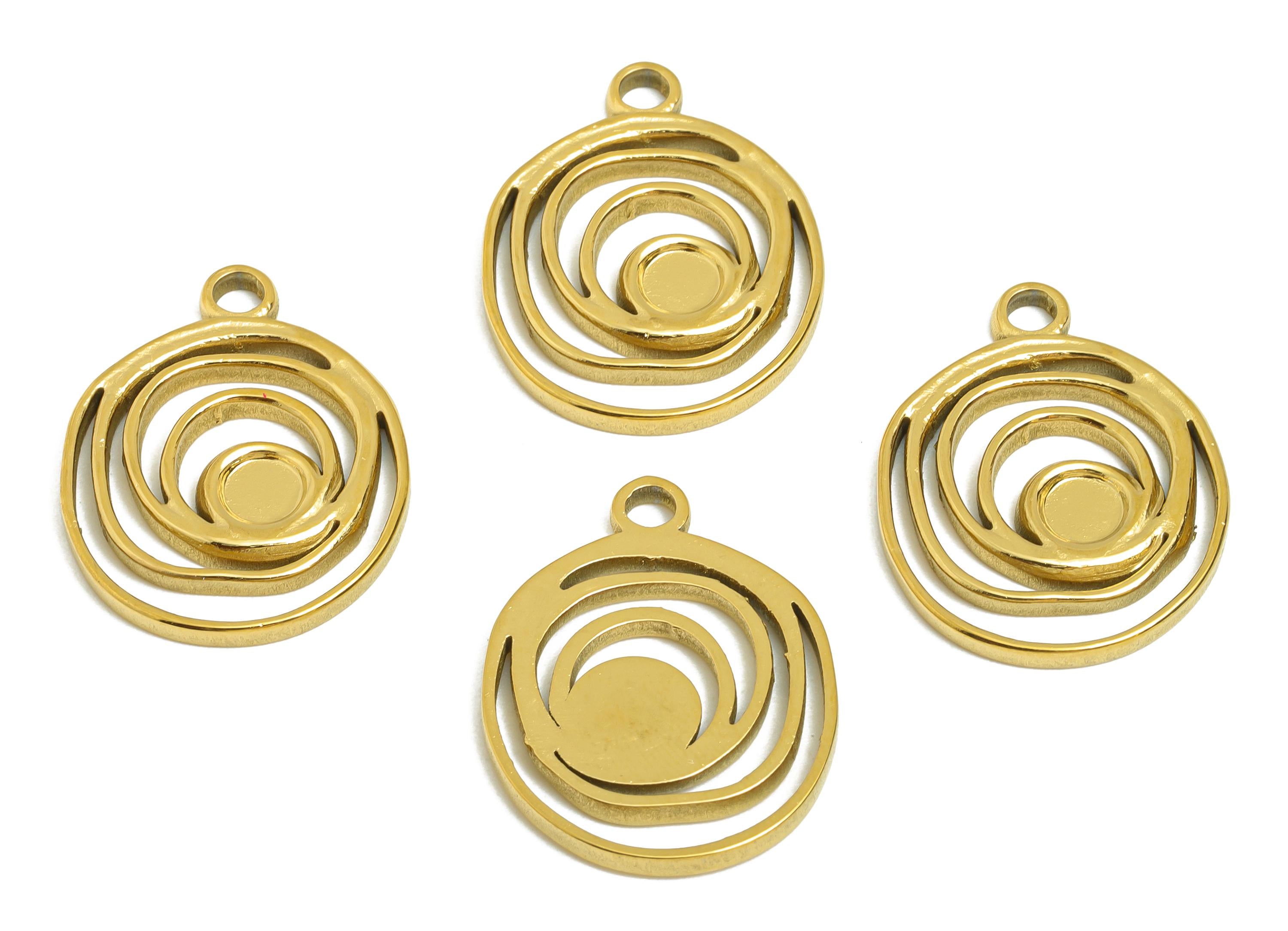 Steel Spiral Pendant - Steel Abstract Swirl Cabochon Jewelry - Gold Color Hollow Charm For DIY Making - Stainless Steel - 21x16x1mm -SS2112G