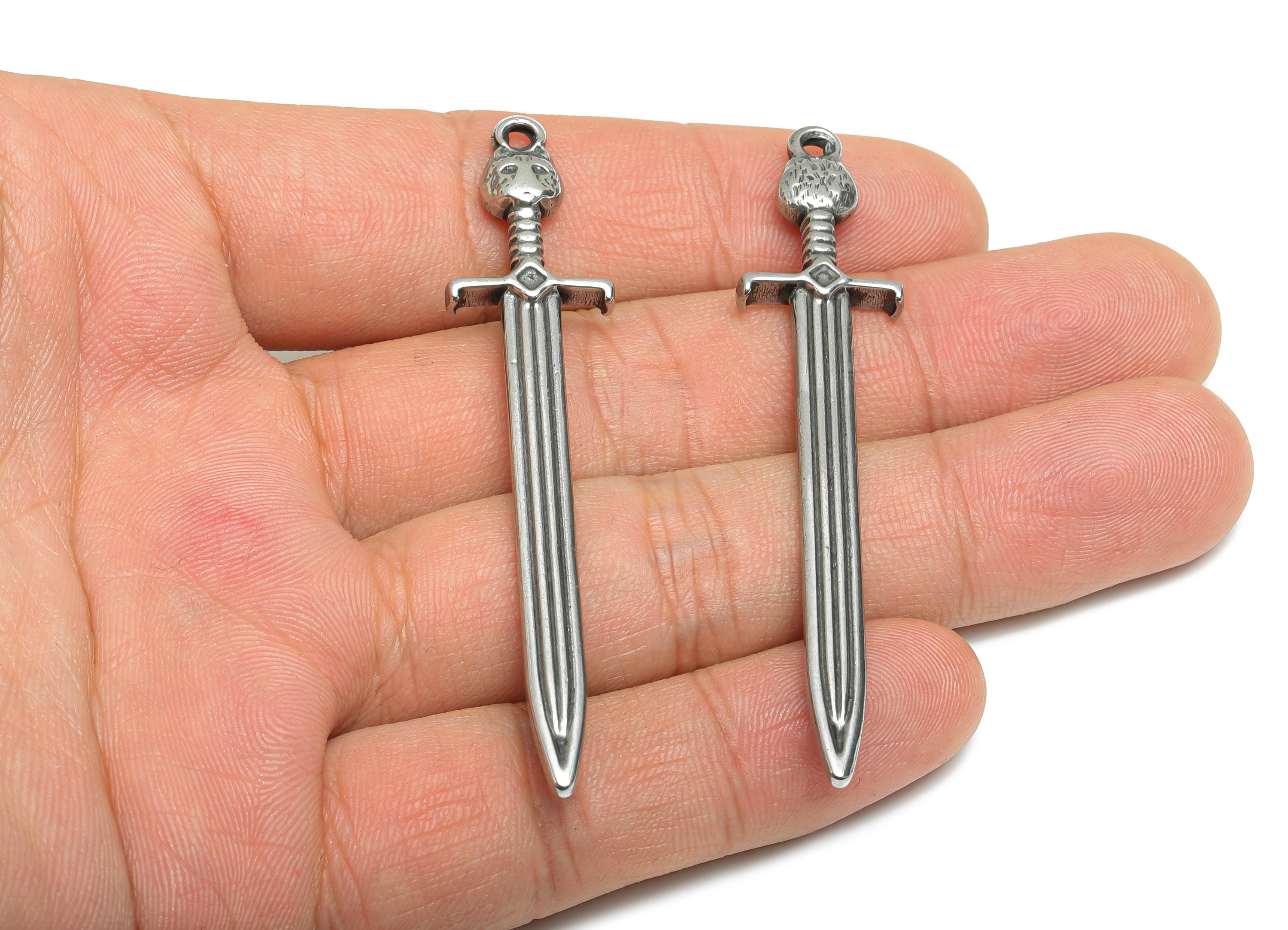 Steel Sword Pendant - Steel Medieval Sword Charm - Gothic Dagger Necklace For DIY Making - Excalibur Sword Charm - 66x14x4.21mm - SS2102 - DOMEDBAZAAR