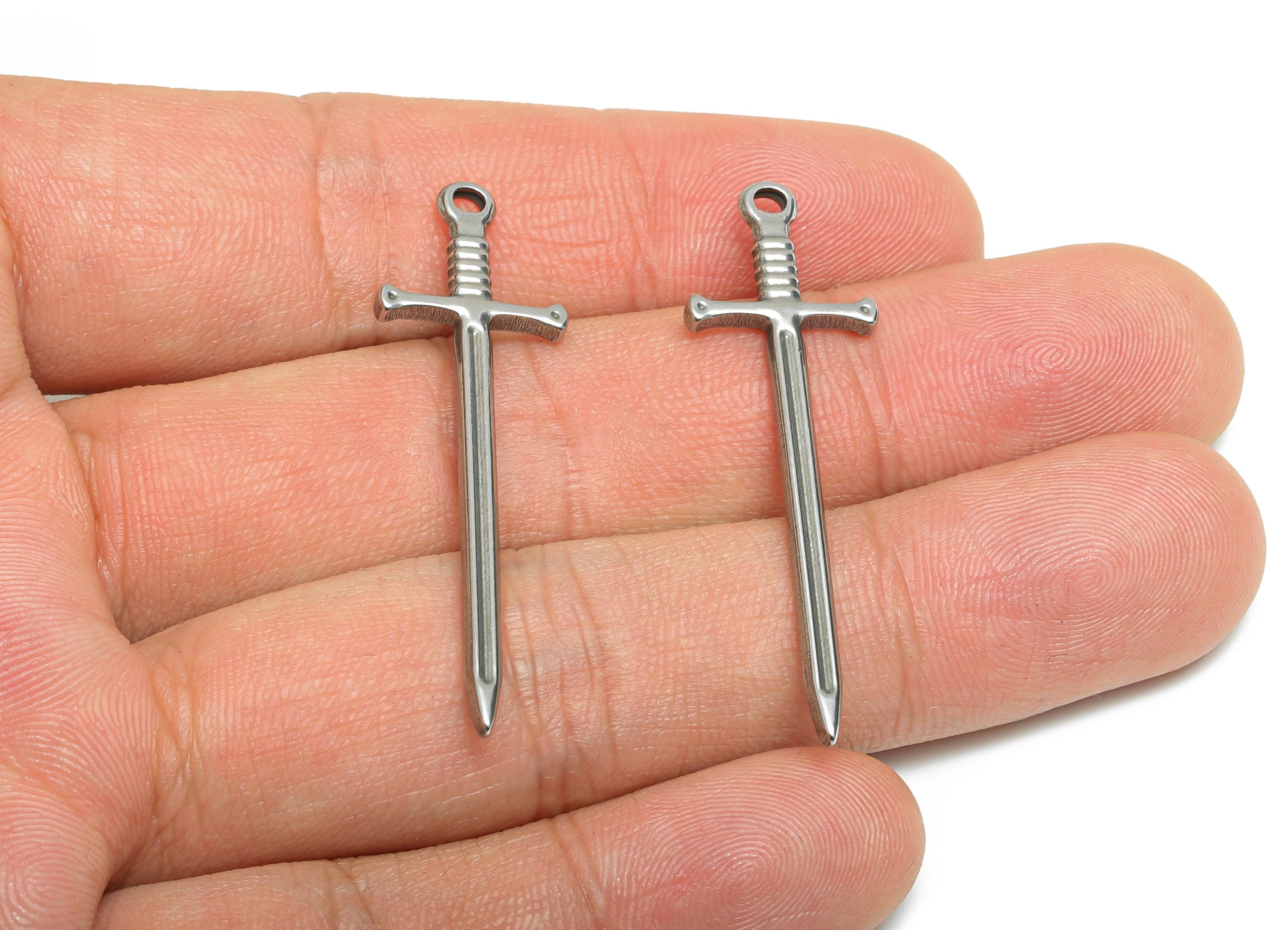 Steel Sword Pendant - Steel Medieval Sword Charm - Gothic Dagger Necklace For DIY Making - Excalibur Sword Charm - 44x13x2.19mm - SS2106 - DOMEDBAZAAR