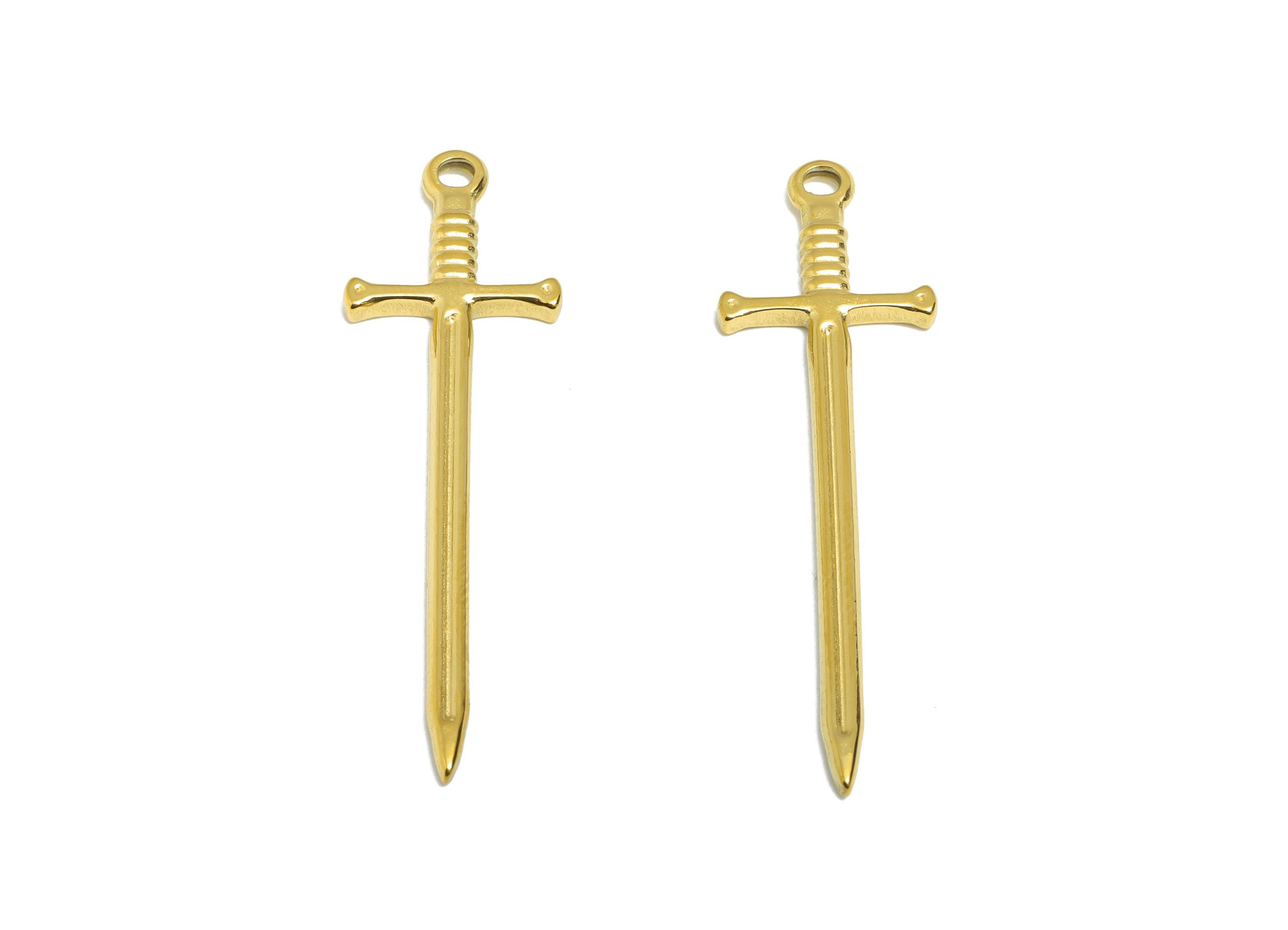 Cosplay Sword Necklace- Steel Medieval Sword Charm - Gothic Dagger For Necklace - Excalibur Sword Charm - 44x13x2.19mm - SS2106G - DOMEDBAZAAR