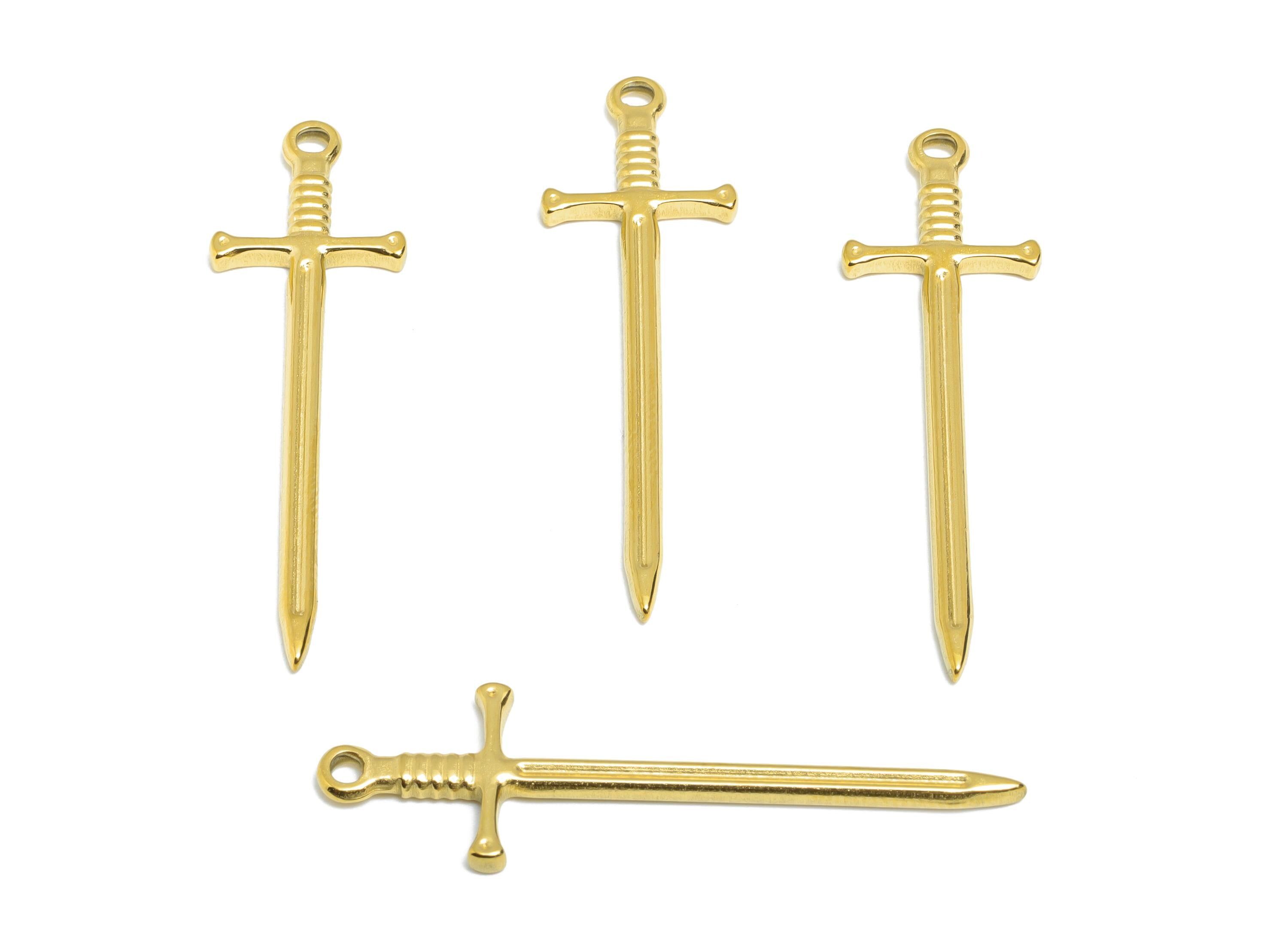 Cosplay Sword Necklace- Steel Medieval Sword Charm - Gothic Dagger For Necklace - Excalibur Sword Charm - 44x13x2.19mm - SS2106G - DOMEDBAZAAR