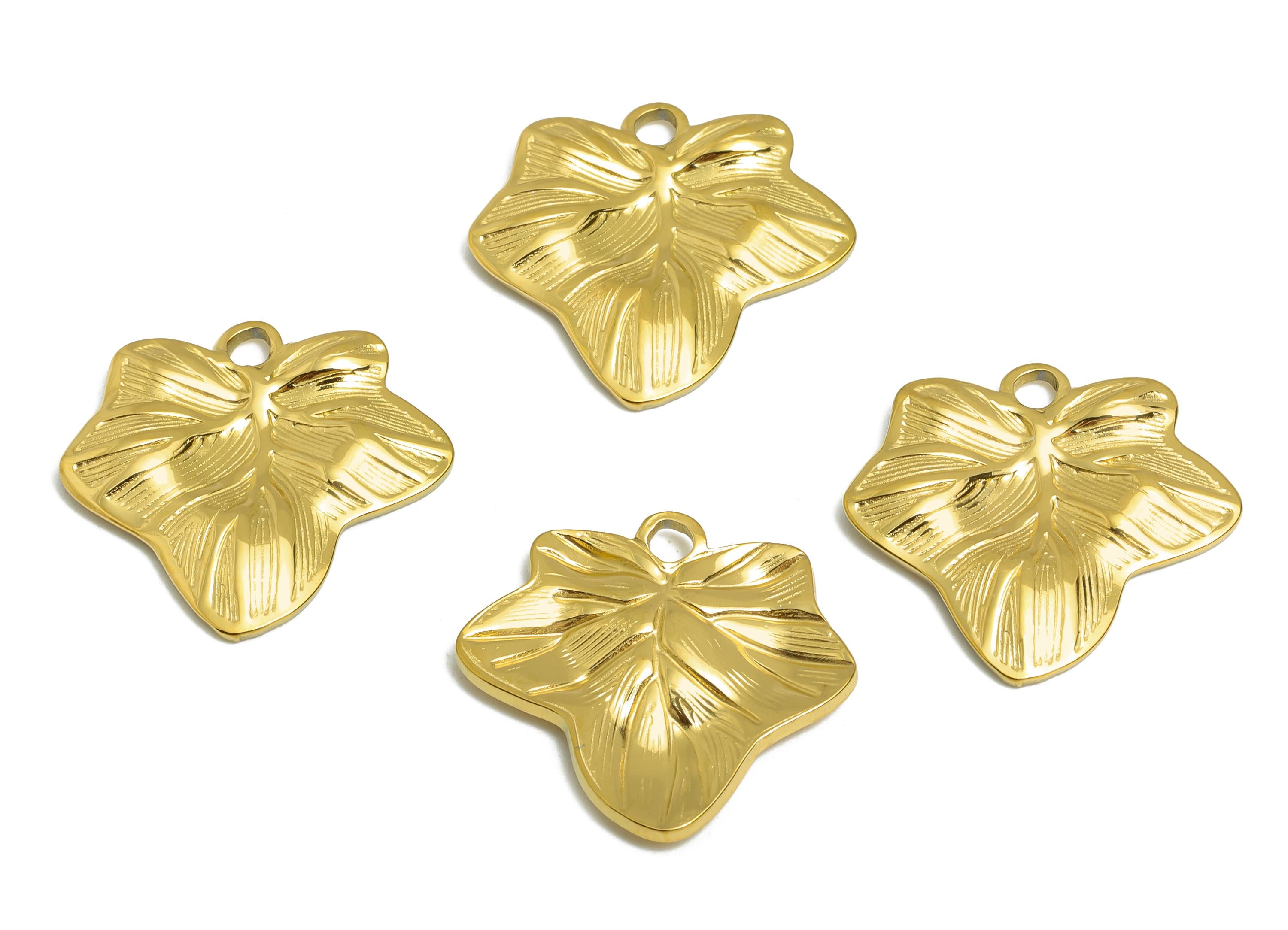 Steel Ivy Leaf Charm - Elegant Leaf Necklace Charm - Stainless Steel Leaf Charm - Vine Leaf Pendant - Gold Tone Plating - 18x19x2mm -SS2128G