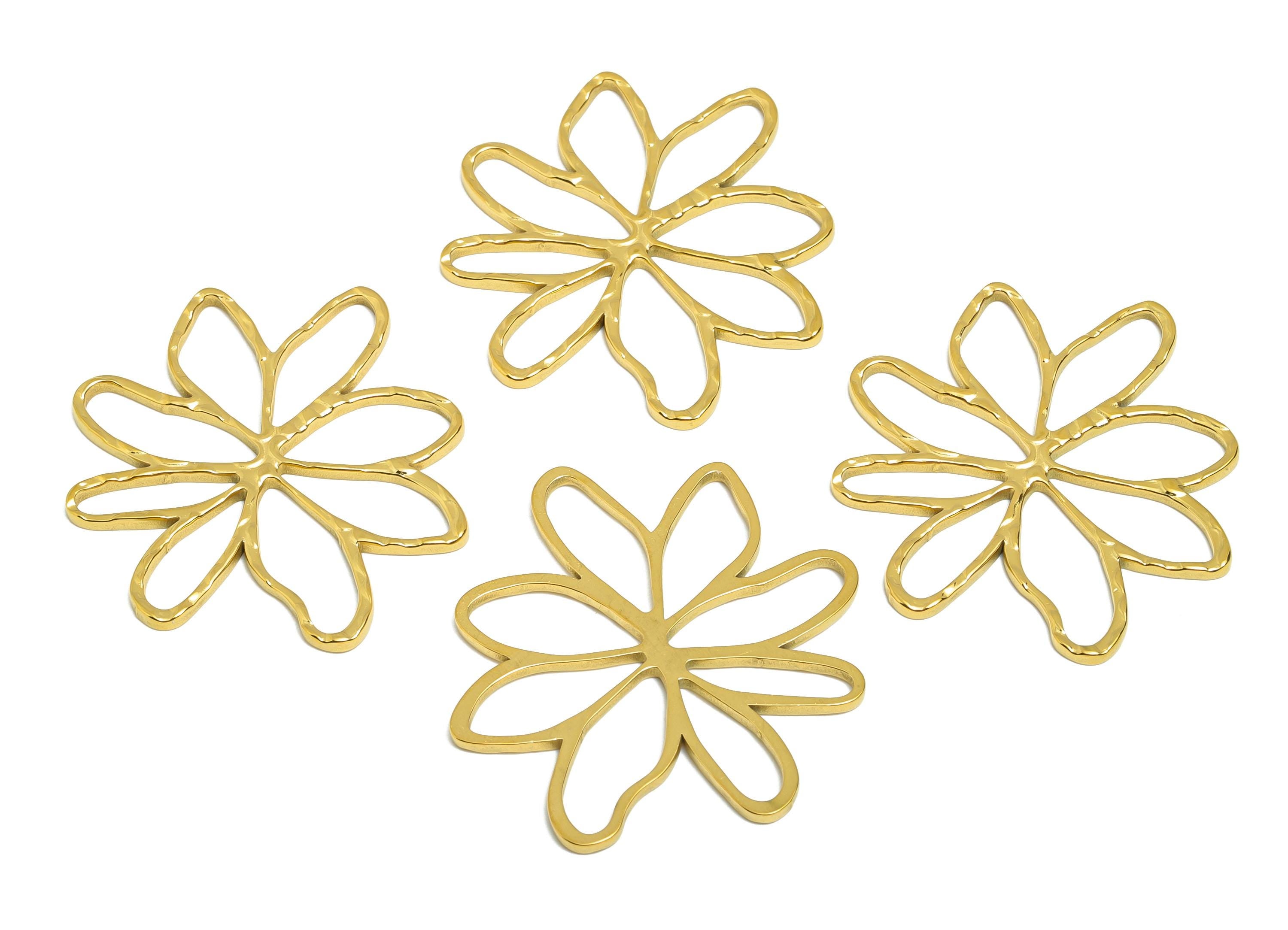 Steel Flower Pendant - Hollow Botanical Floral Necklace Pendant - Spring Blossom Jewelry - Gold Tone Plated - 42.48x37x1.63mm - SS2101G - DOMEDBAZAAR