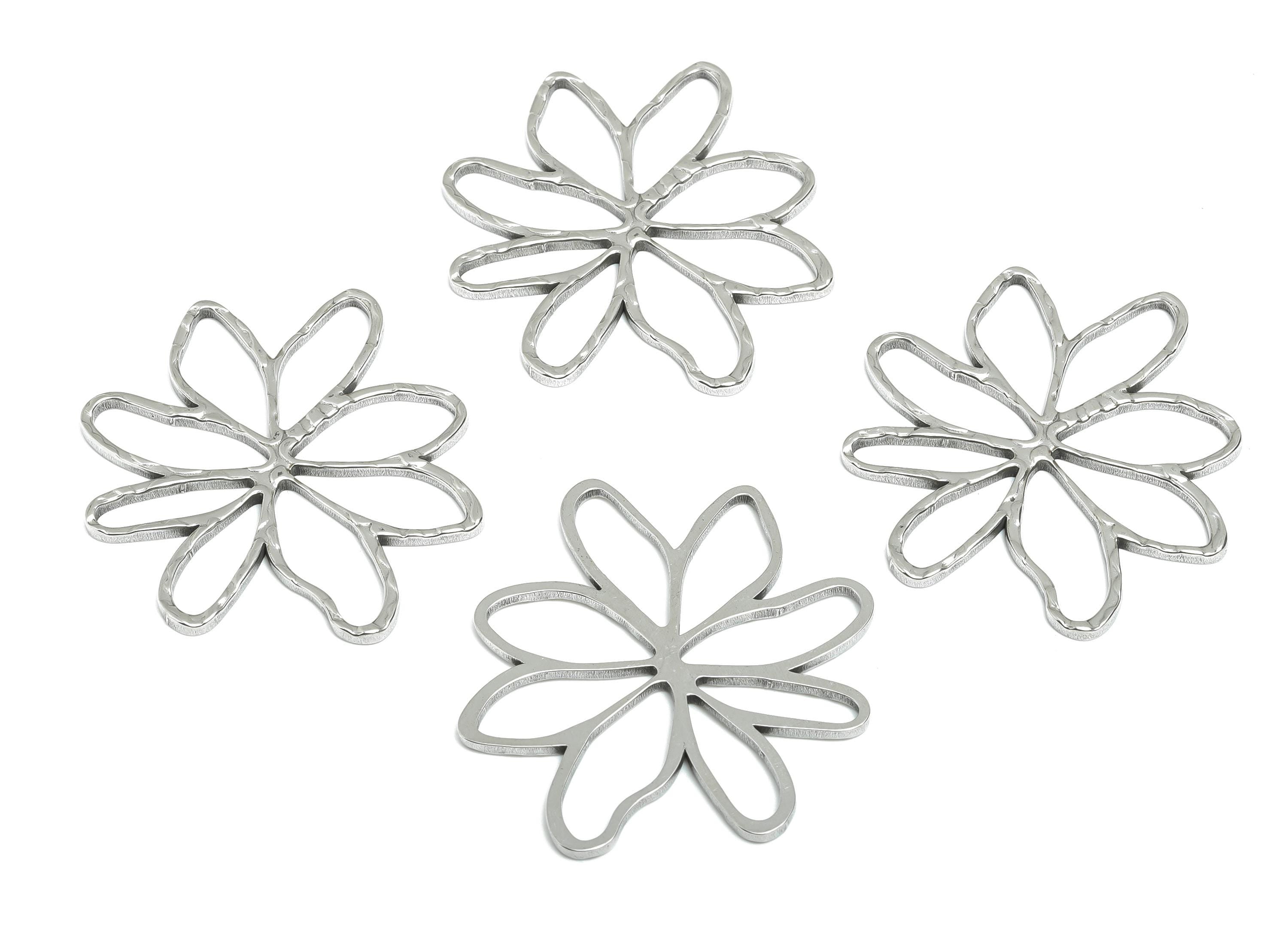 Steel Flower Pendant - Hollow Botanical Floral Necklace Pendant - Spring Blossom Jewelry - DIY Making Supplies - 42.48x37x1.63mm - SS2101 - DOMEDBAZAAR