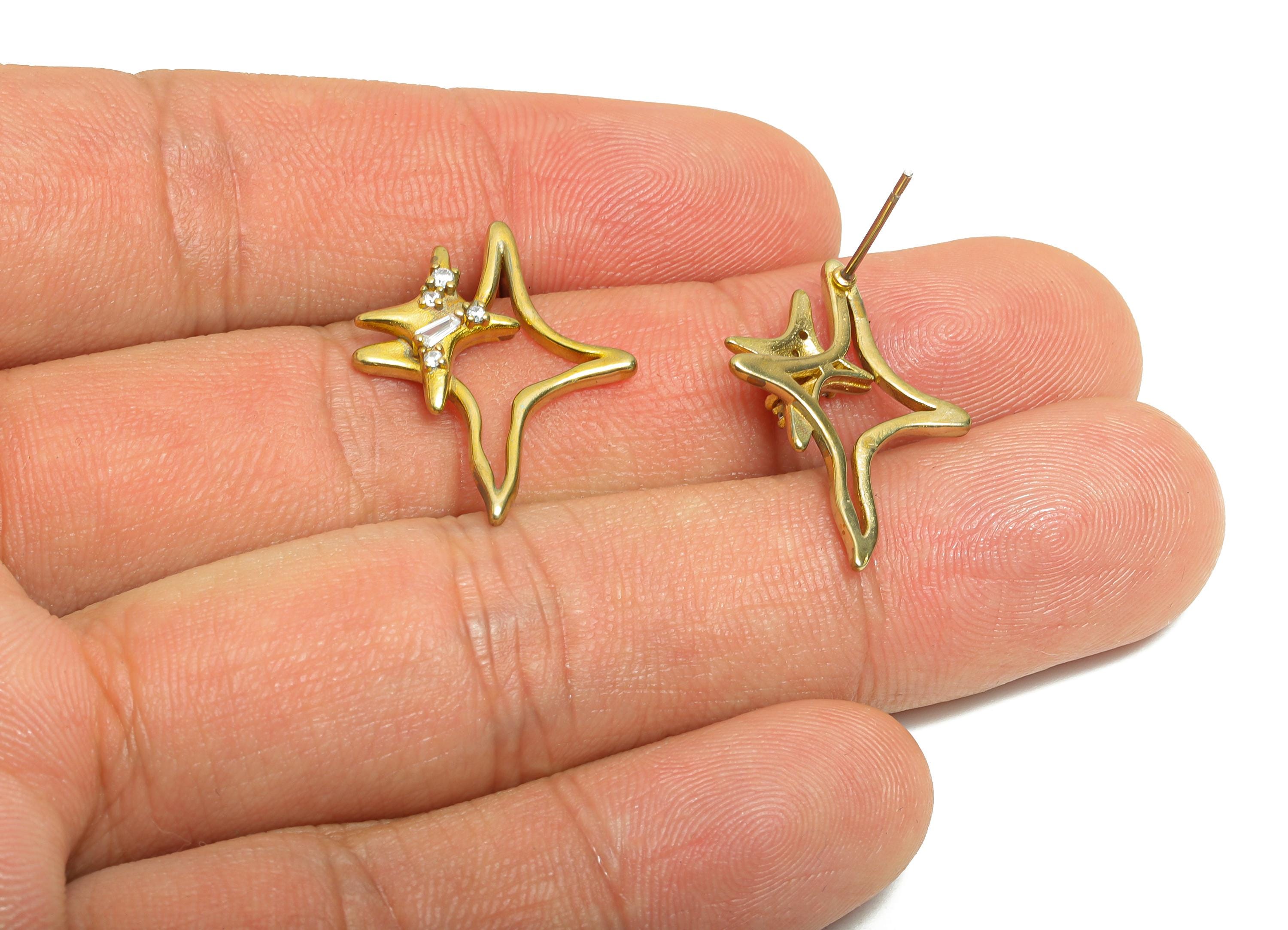 Brass Star CZ Stud Earring - Raw Brass Dainty Double Star Cubic Zirconia Stud - Minimalist Earring - Sparkle Stud - 7x7x2.5mm - PP11383 - DOMEDBAZAAR
