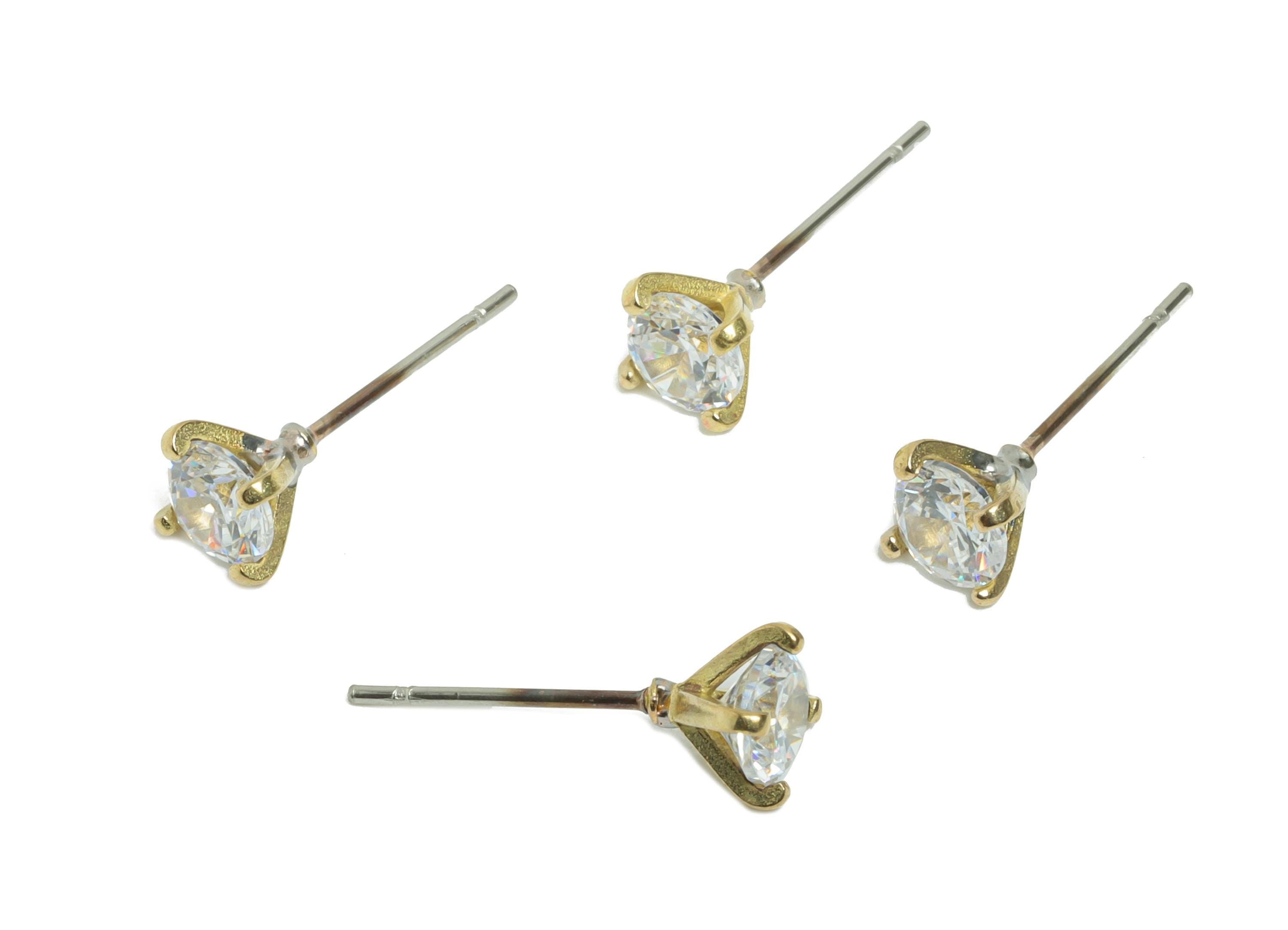 Brass Solitaire Stud Earring - Raw Brass Classic Cubic Zirconia Studs - Everyday Sparkle Earring - Round Stud Earring - 5.2x5x3mm - PP11377 - DOMEDBAZAAR