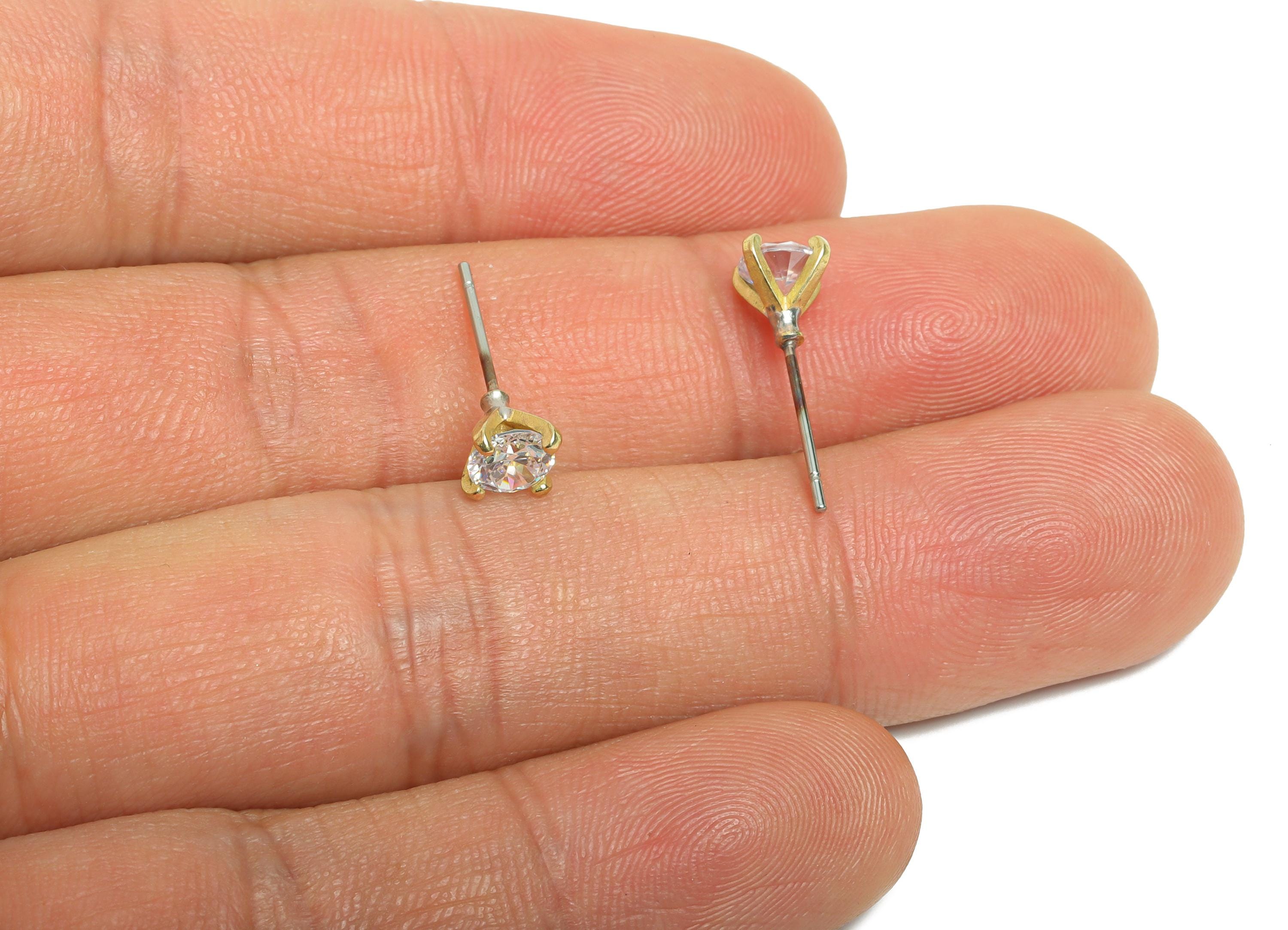Brass Solitaire Stud Earring - Raw Brass Classic Cubic Zirconia Studs - Everyday Sparkle Earring - Round Stud Earring - 5.2x5x3mm - PP11377 - DOMEDBAZAAR