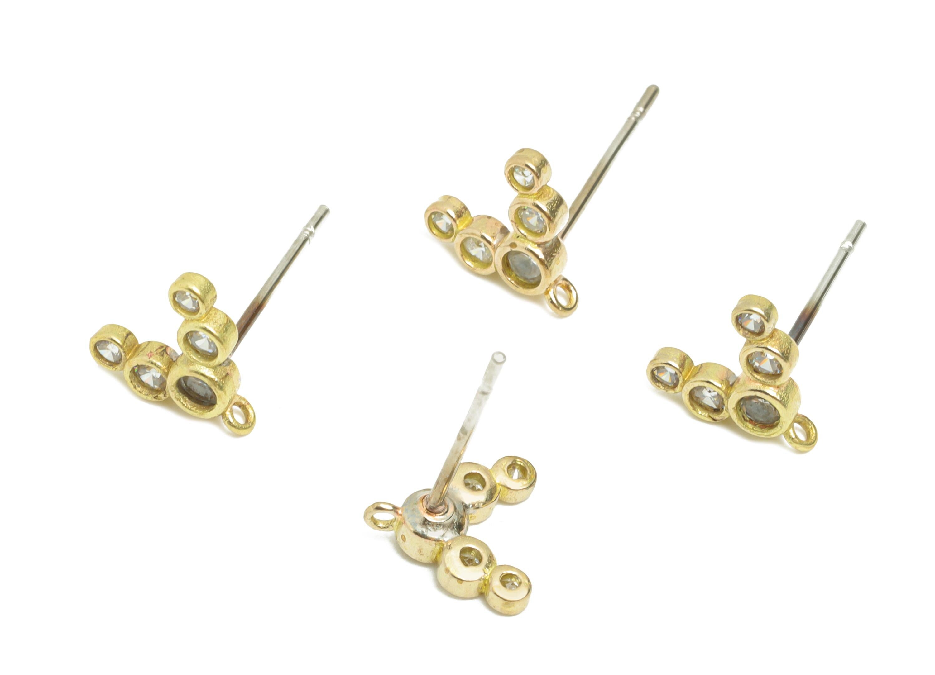 Brass Tiny CZ Stud Earring - Raw Brass Dainty Cubic Zirconia Cluster Stud - Minimalist Bead Earring With Loop - Sparkle Stud-5x5x2mm-PP11379 - DOMEDBAZAAR