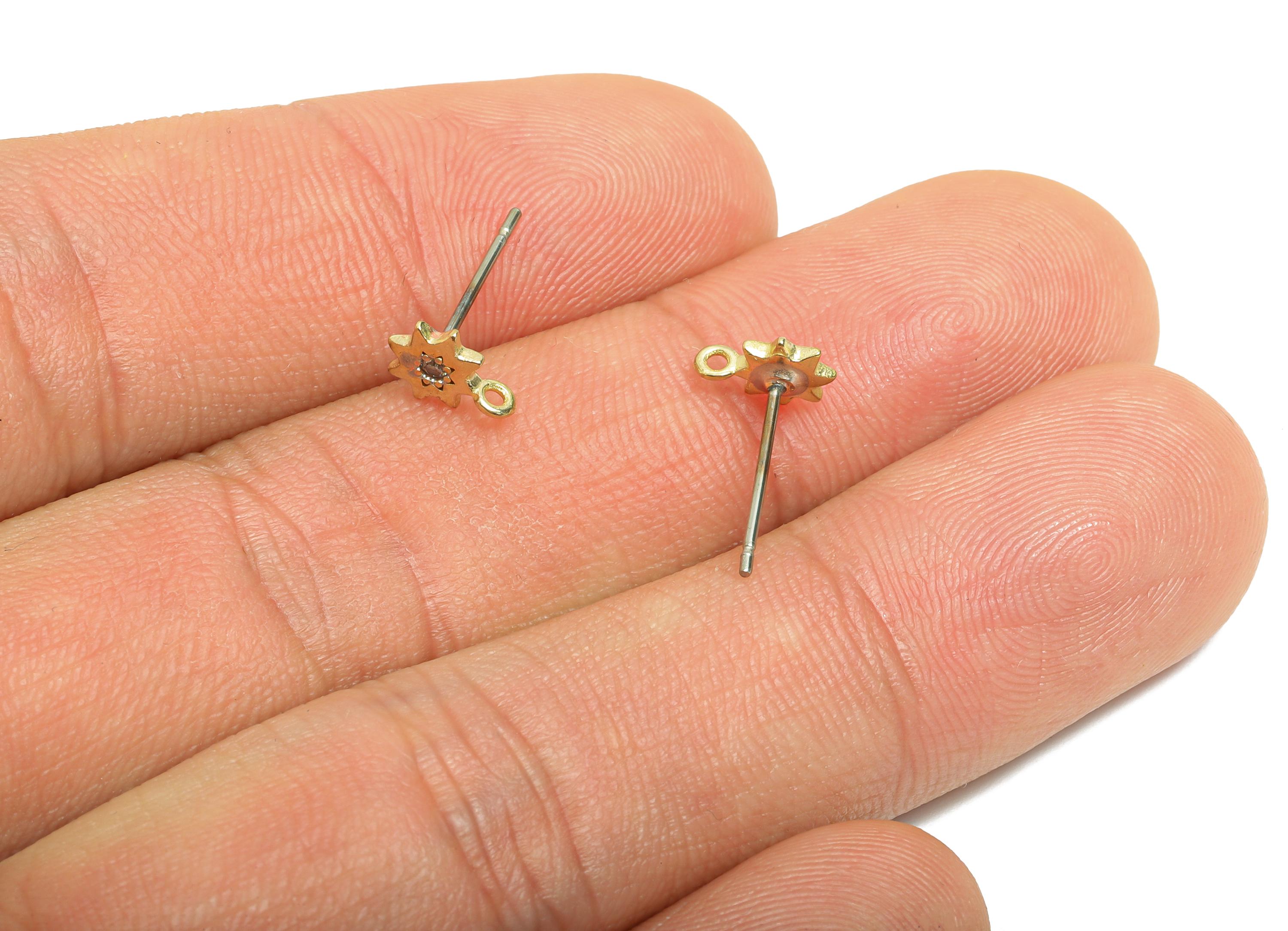 Brass Star CZ Earring Stud - Raw Brass Vintage Crystal Earring With Loop - Classic Zircon Earring Stud - Modern Jewelry - 7x5x1mm - PP11381 - DOMEDBAZAAR