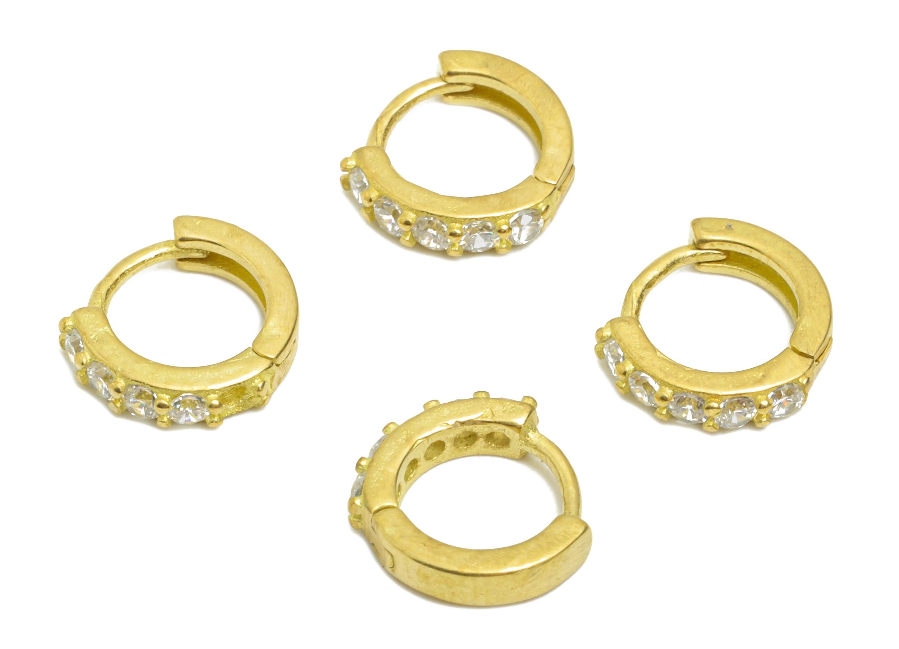 Brass CZ Round Huggie Hoop Earring - Raw Brass Minimalist Circle Zircon Earring - Delicate Huggie Hoop Clasp - 9.32x8.7x2.11mm - PP11283 - DOMEDBAZAAR